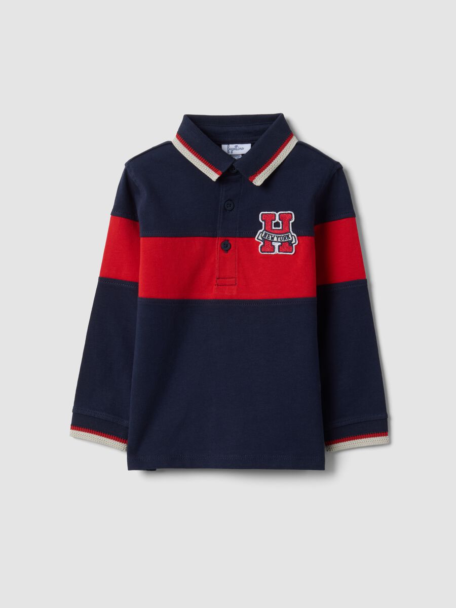 Polo blu a righe in puro cotone con maniche lunghe per bimbo_0