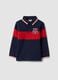 Blue striped long-sleeve pure cotton polo shirt for boys_0