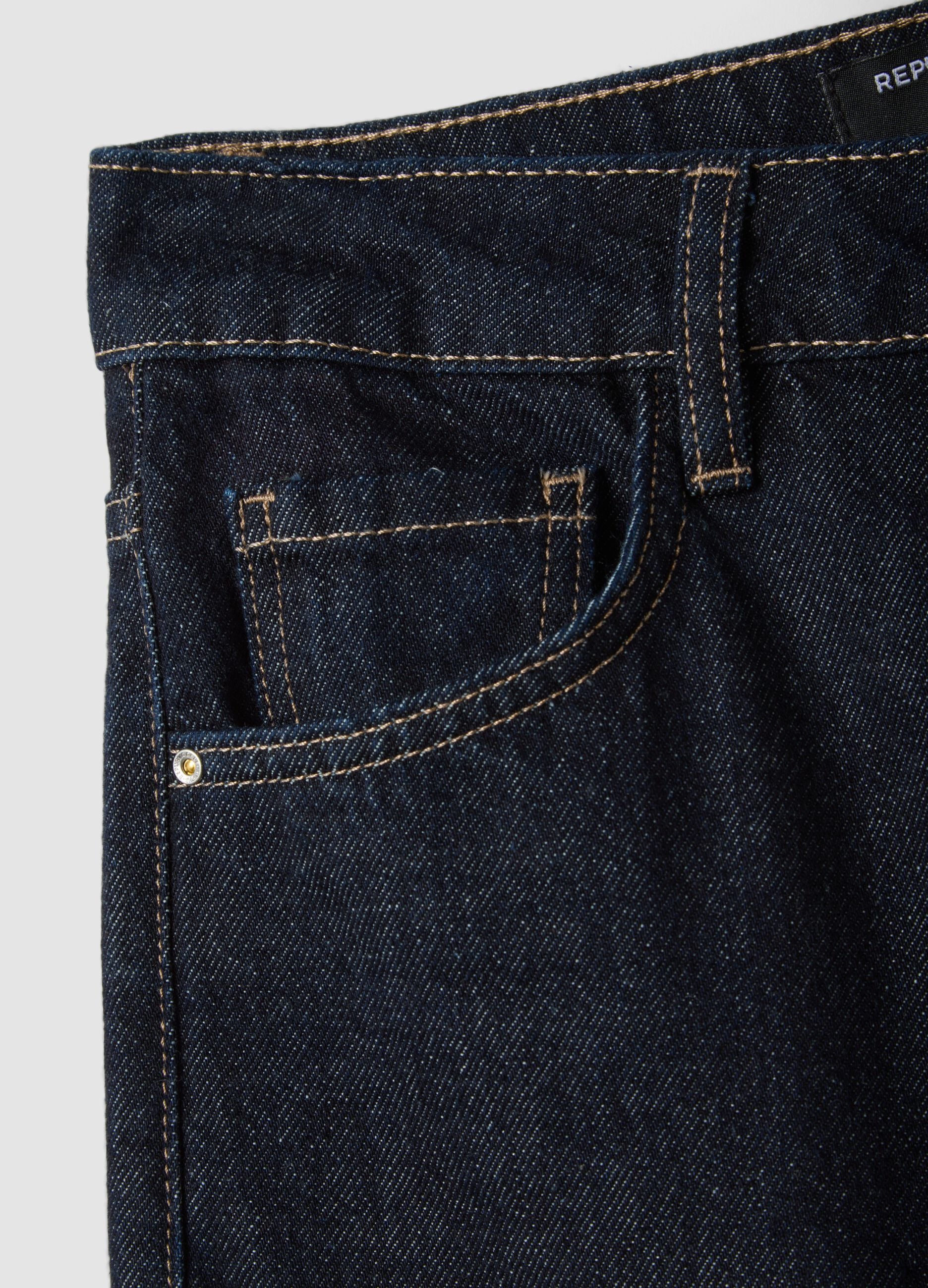 High-waisted wide-leg blue denim jeans in pure cotton