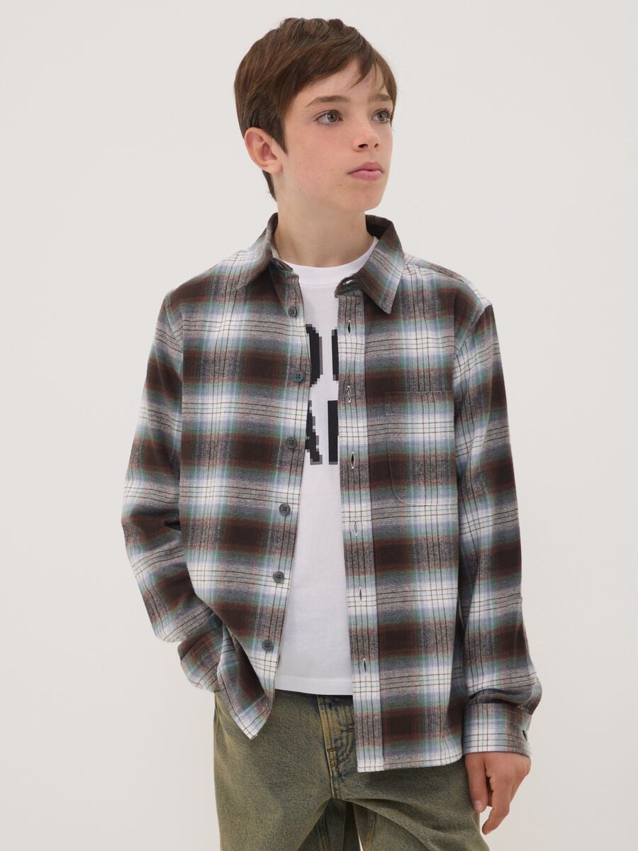 Brown checked pure cotton shirt_0