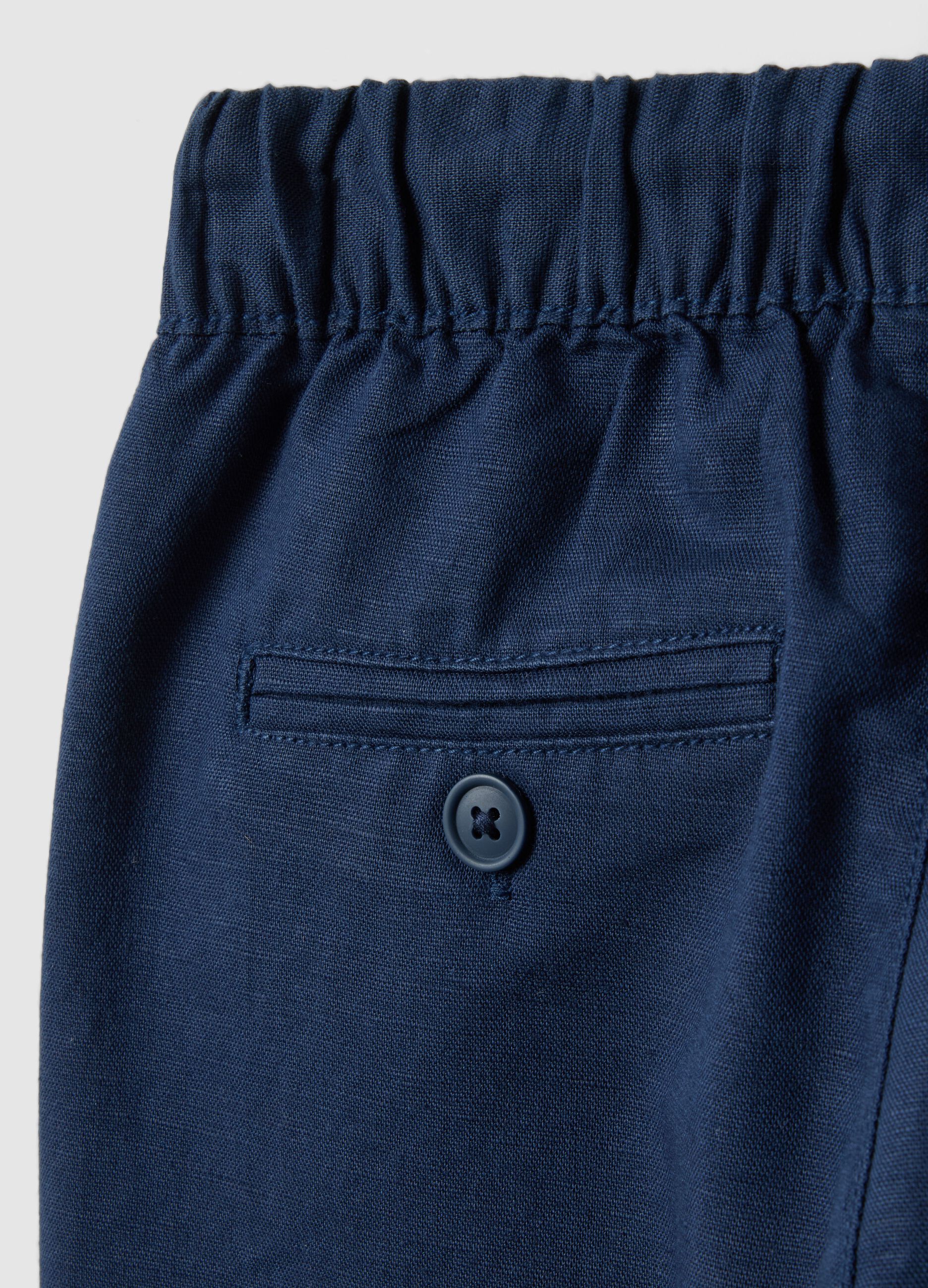 Kids' Regular Fit Blue Cotton and Linen Blend Chino Trousers