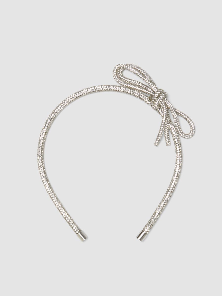 Grey headband with rhinestones and bow_0