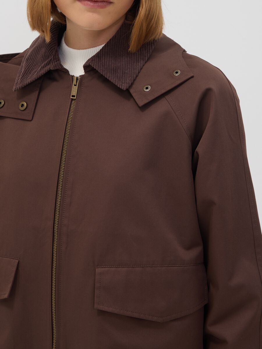 Brown cotton-blend parka jacket with hood and ribbed collar_2