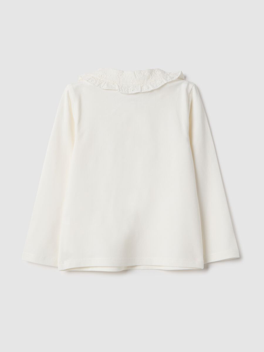 Polo in misto cotone bianco da bimba regular fit con colletto in pizzo_1