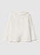 Girl's regular fit white cotton blend polo with lace collar_1