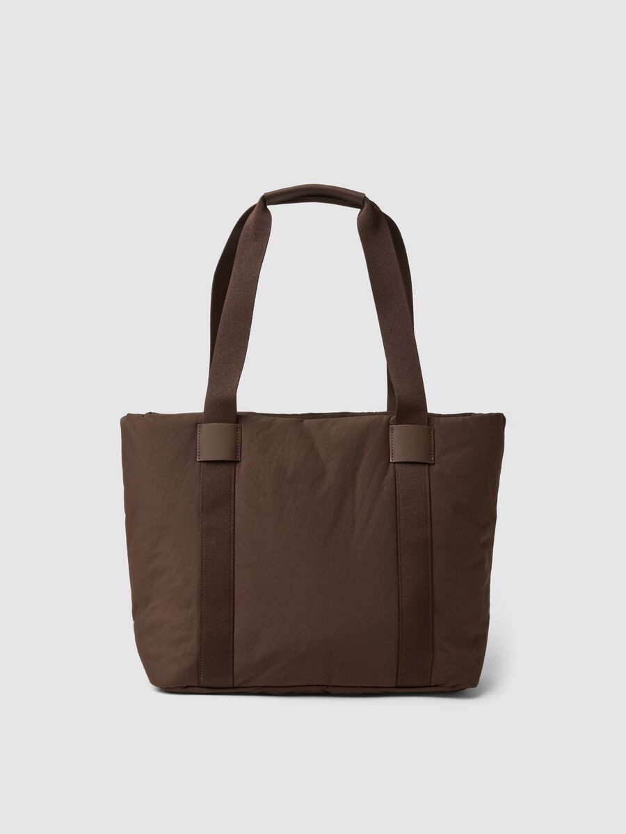 Brown shopper bag with gathered external pocket_1