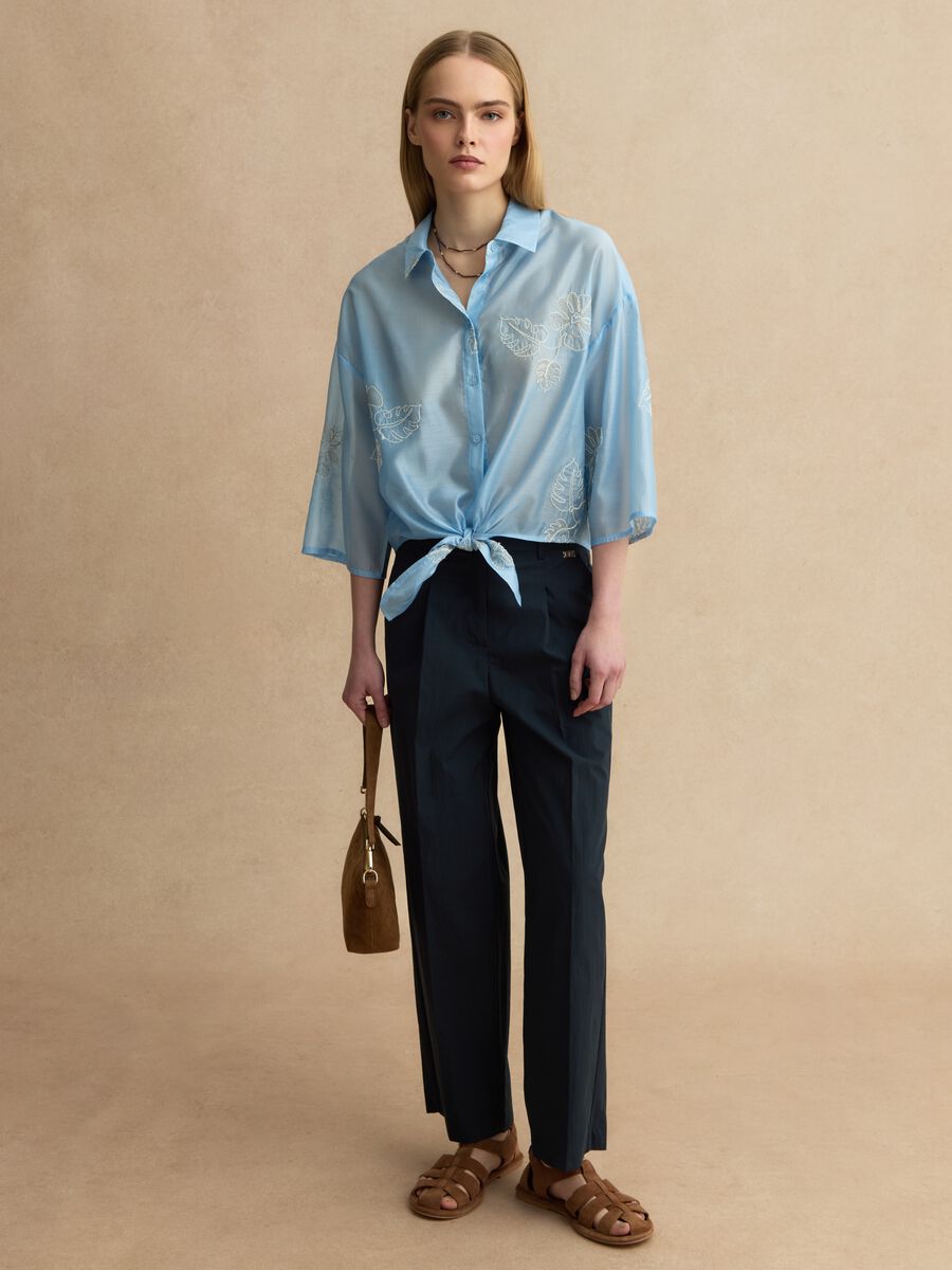 Blue cotton blend straight fit trousers_0