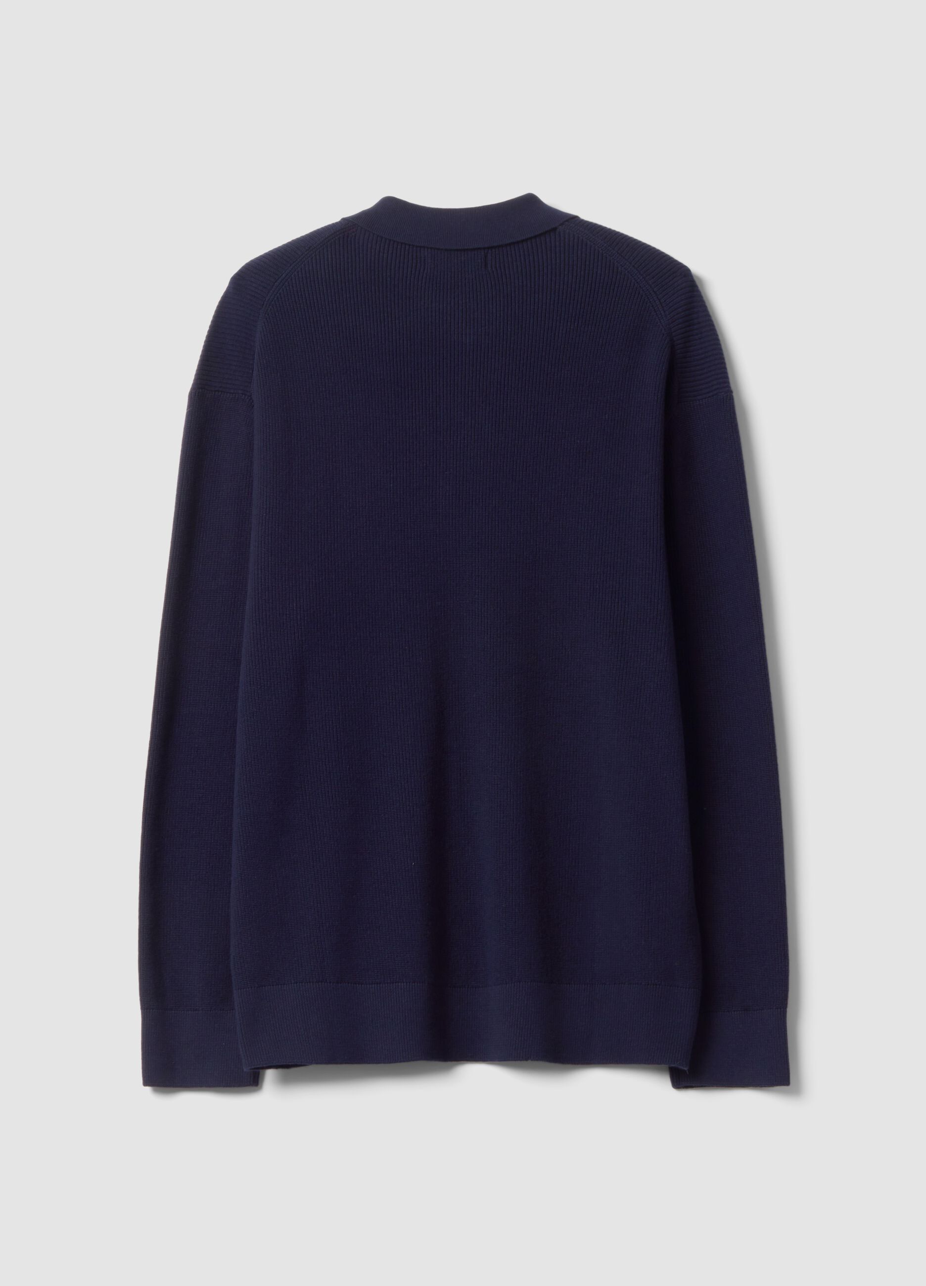 Blue pure cotton polo with zip and classic collar
