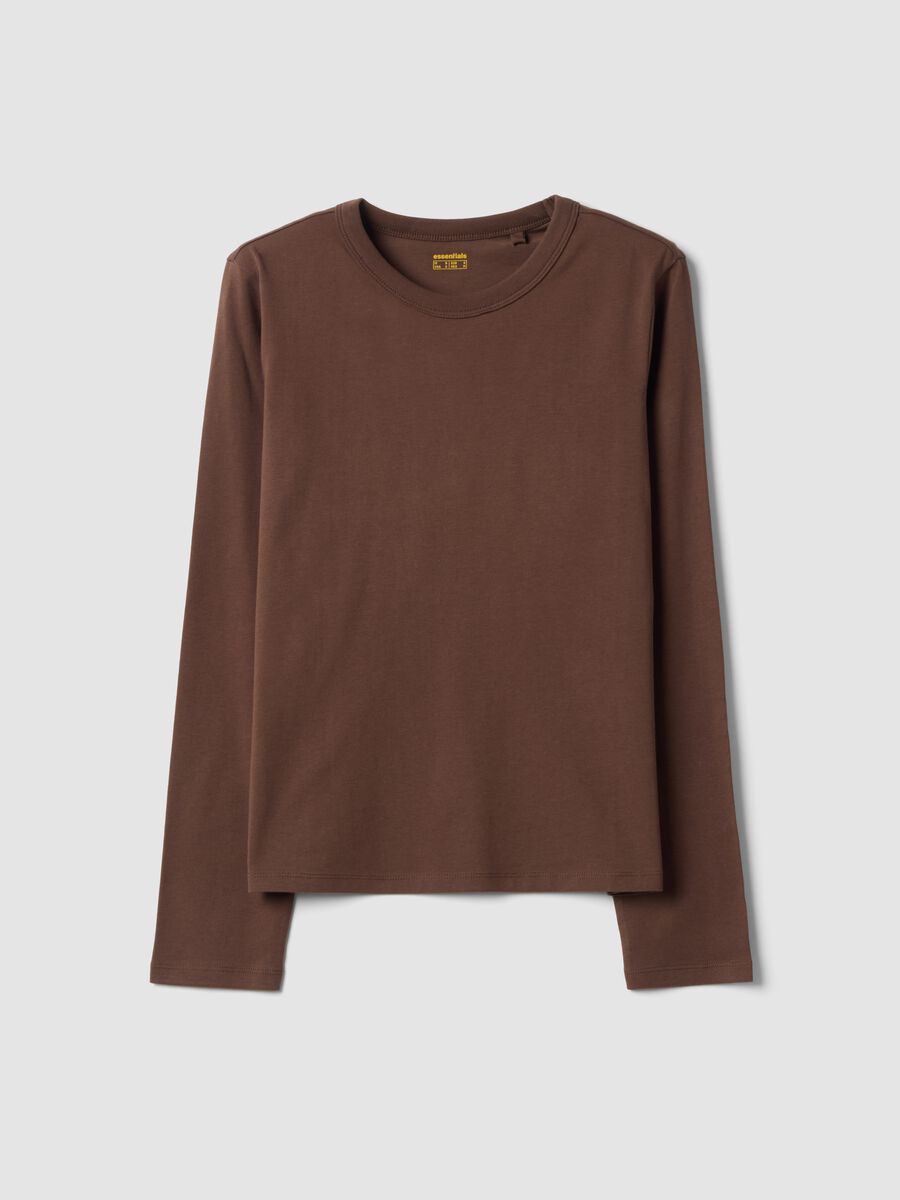 Brown long-sleeved pure cotton jersey T-shirt, regular fit_0