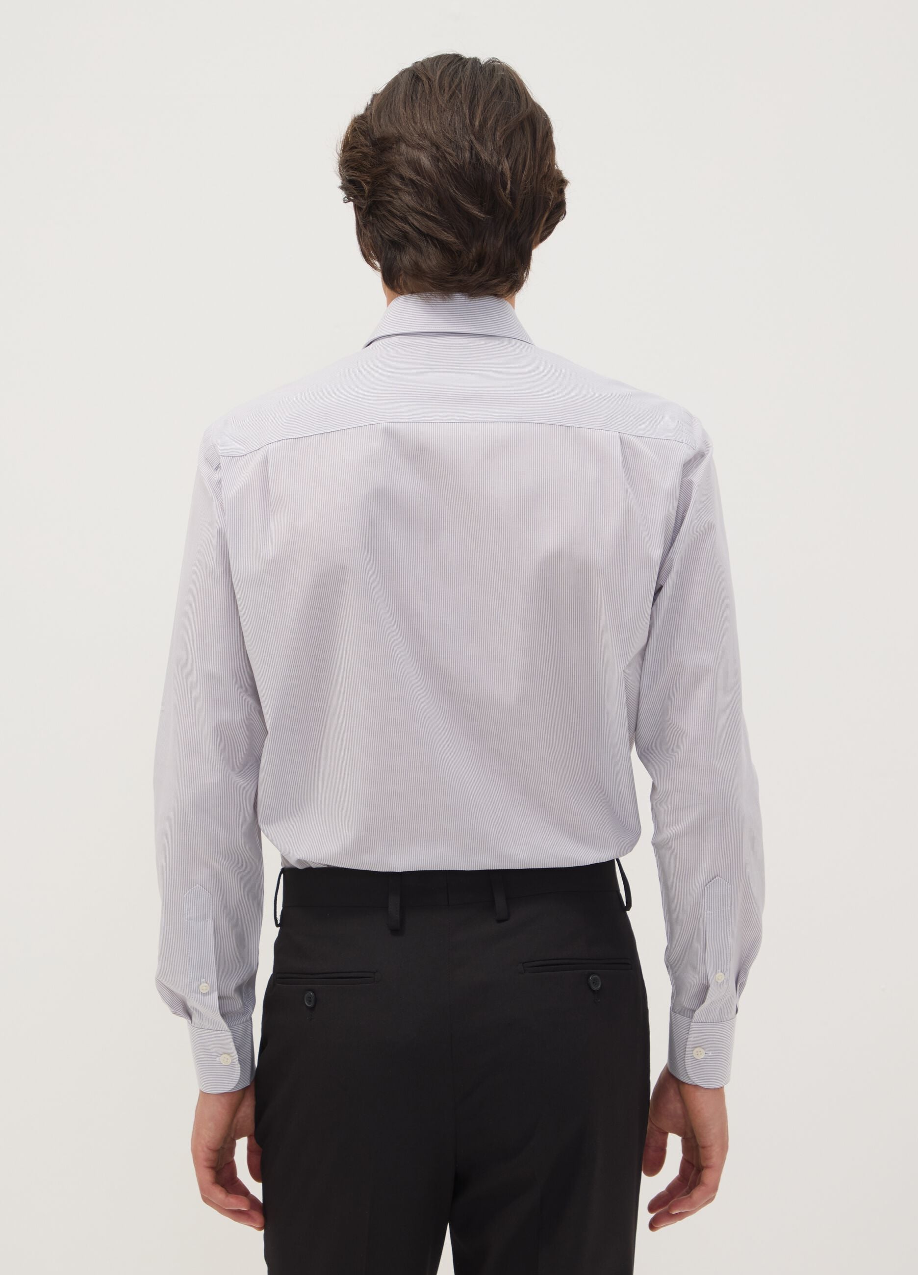 Grey easy-iron cotton-blend shirt with fine stripes, regular fit