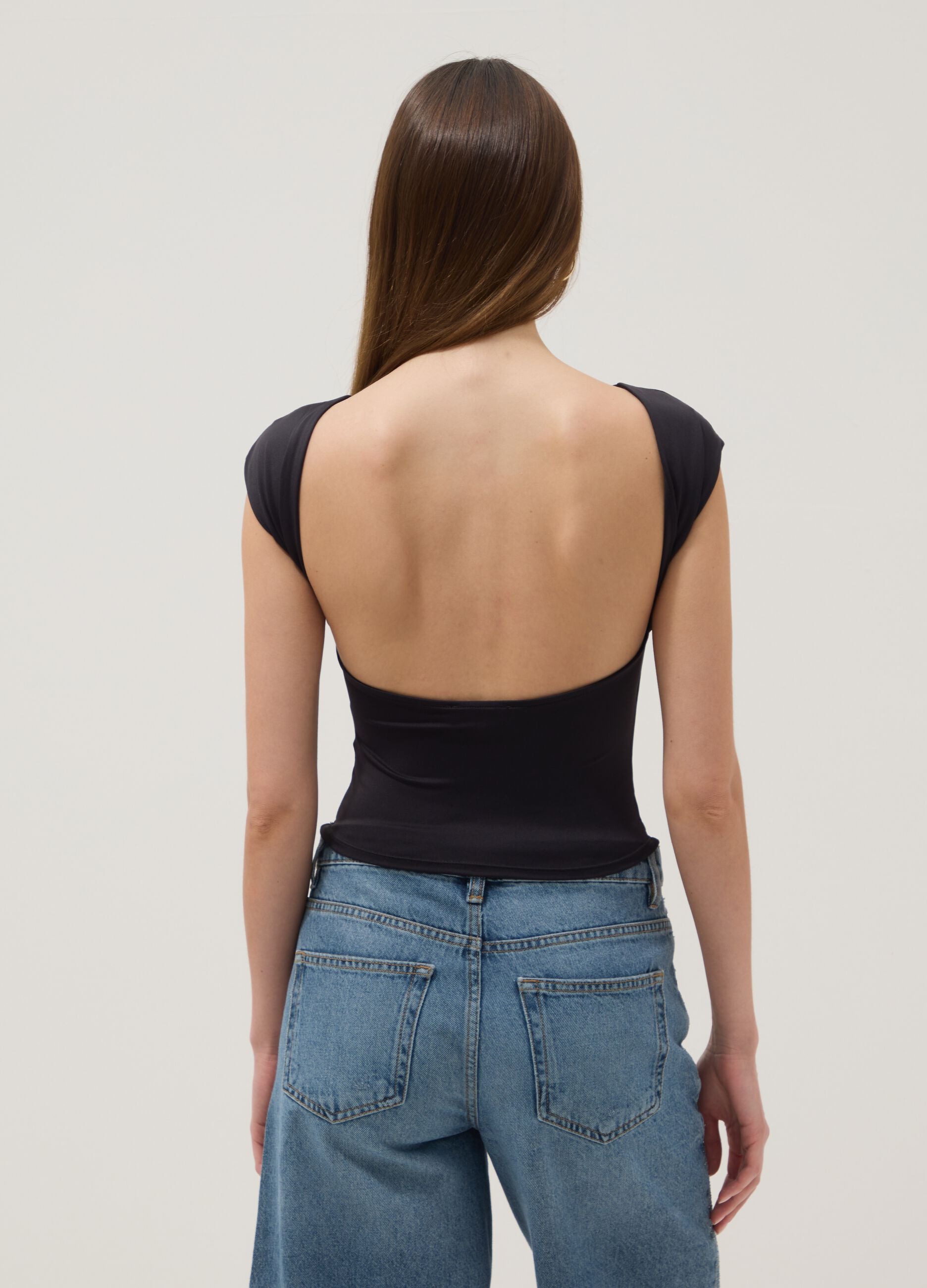 Black stretch fabric top