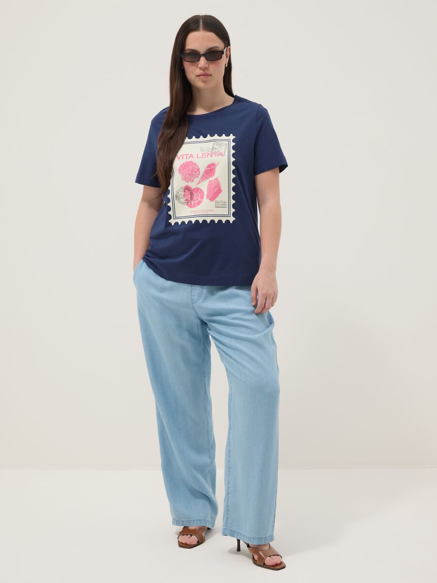 Blue pure cotton T-shirt with print, regular fit_2
