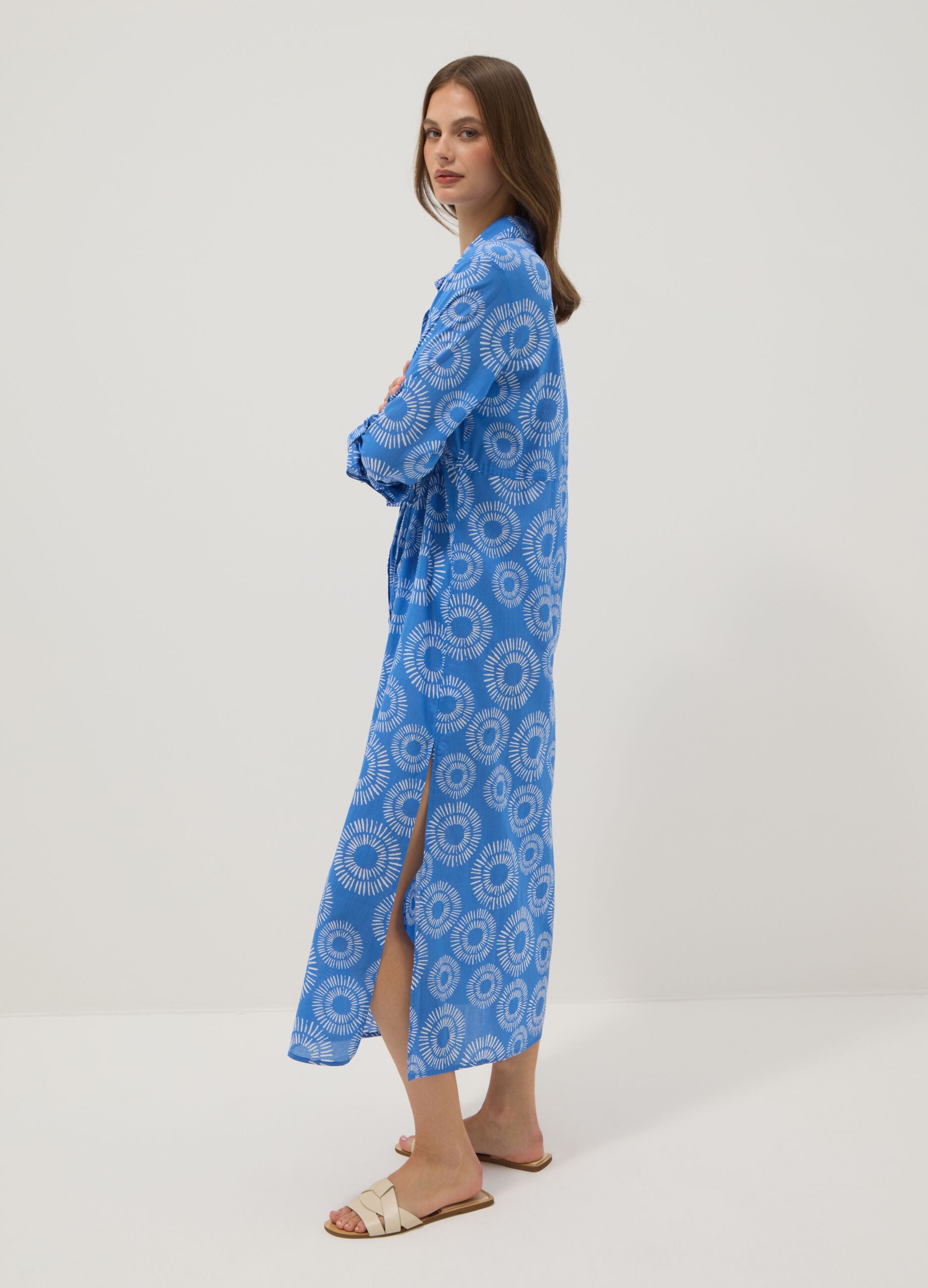 Long blue organic cotton kaftan