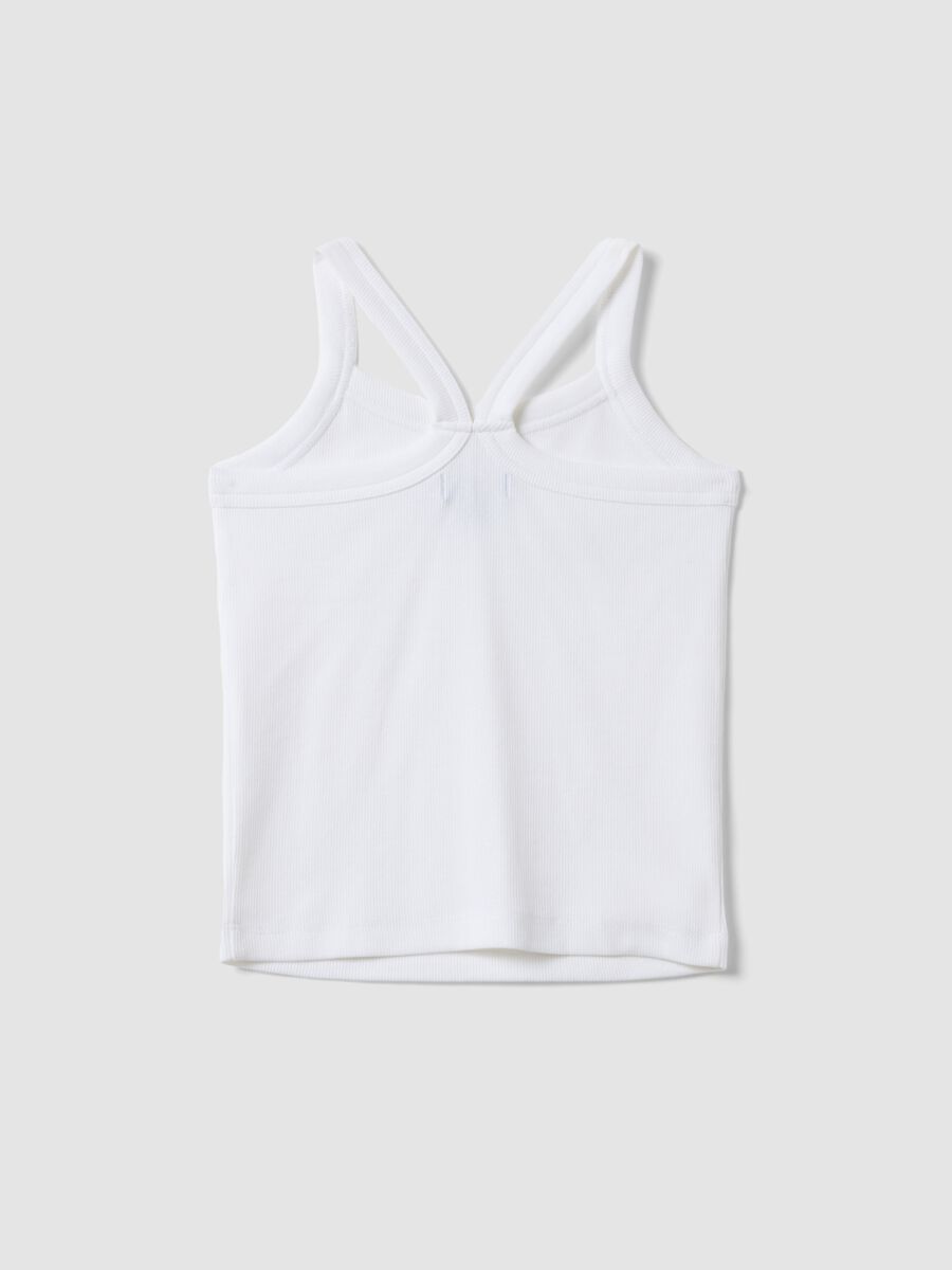 Tank top fitted bianco in cotone elasticizzato a coste da ragazza_4