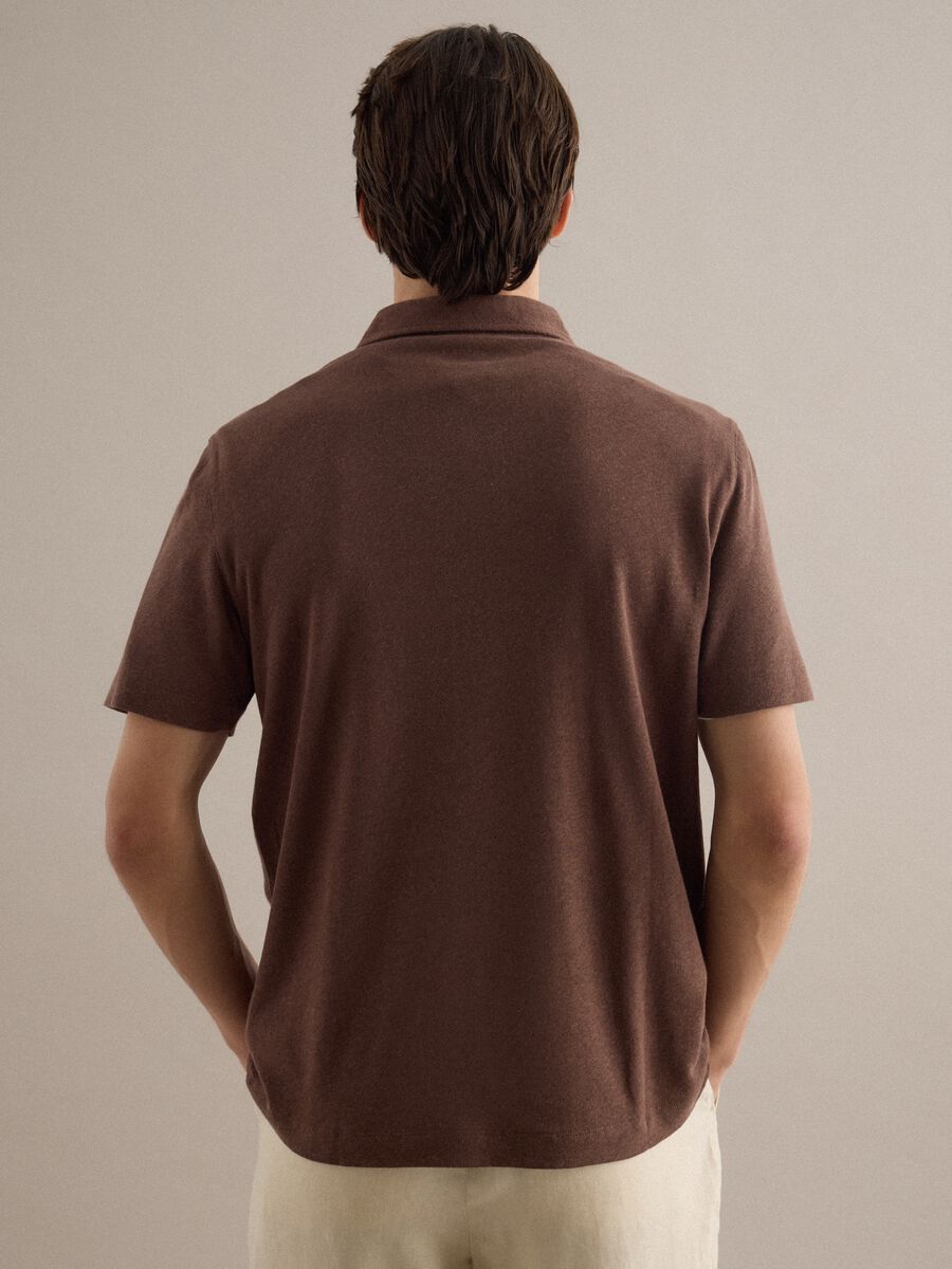 Brown linen and cotton blend regular fit polo_2