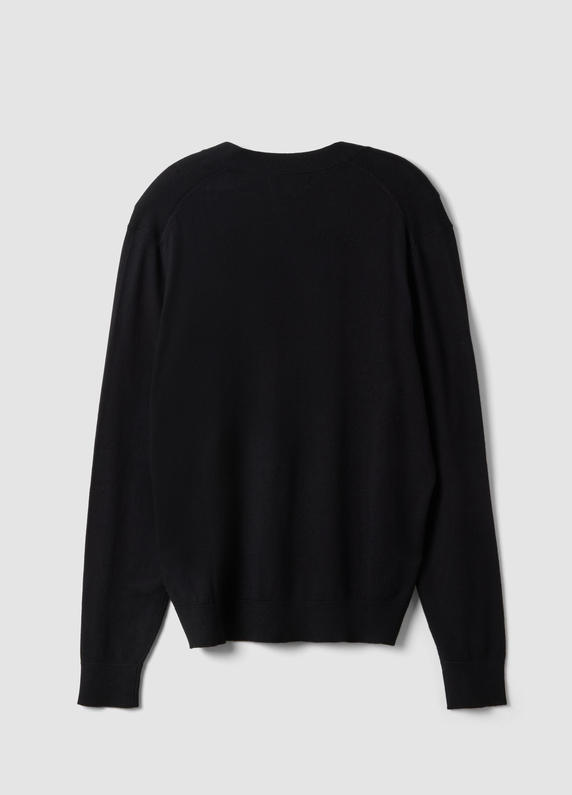 Black viscose-blend V-neck cardigan, regular fit