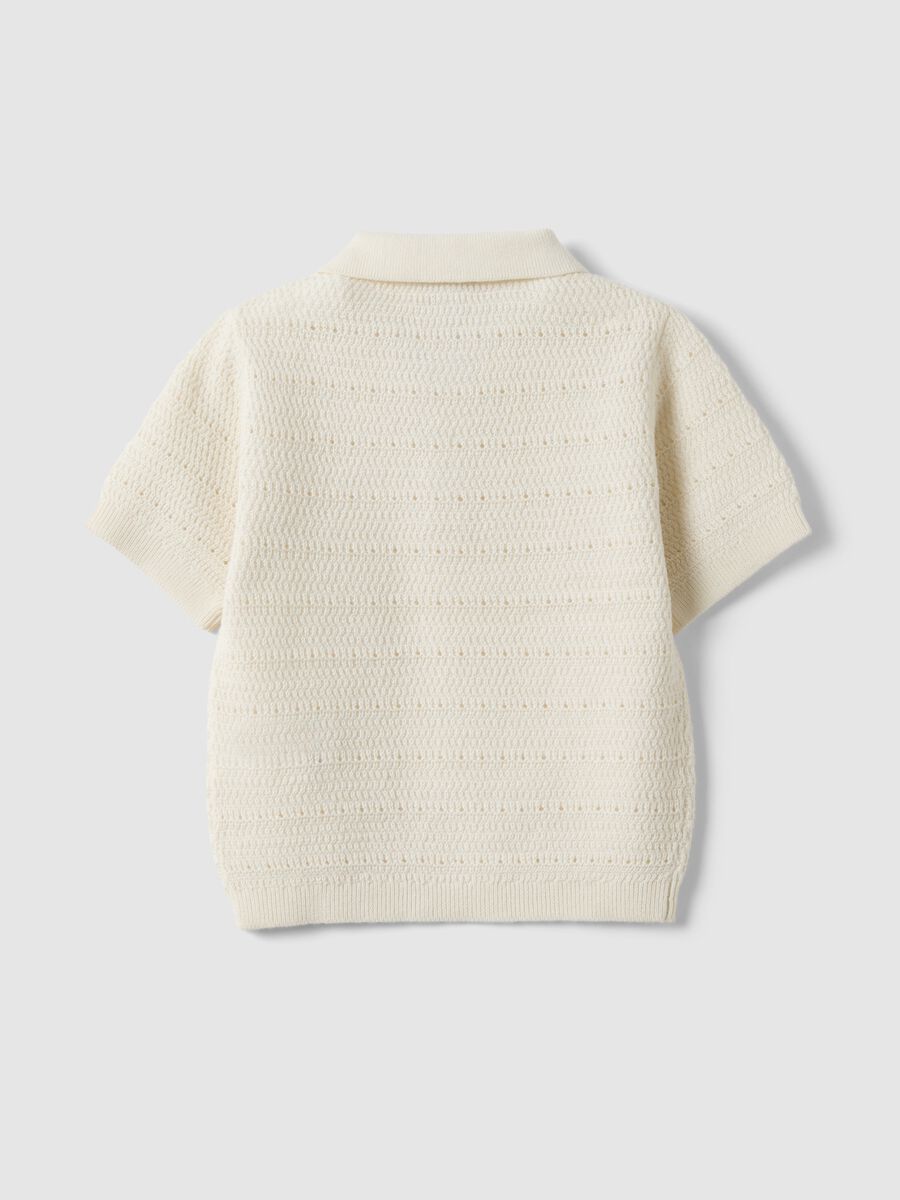 Child's white pure cotton polo regular fit with knitted pattern_1