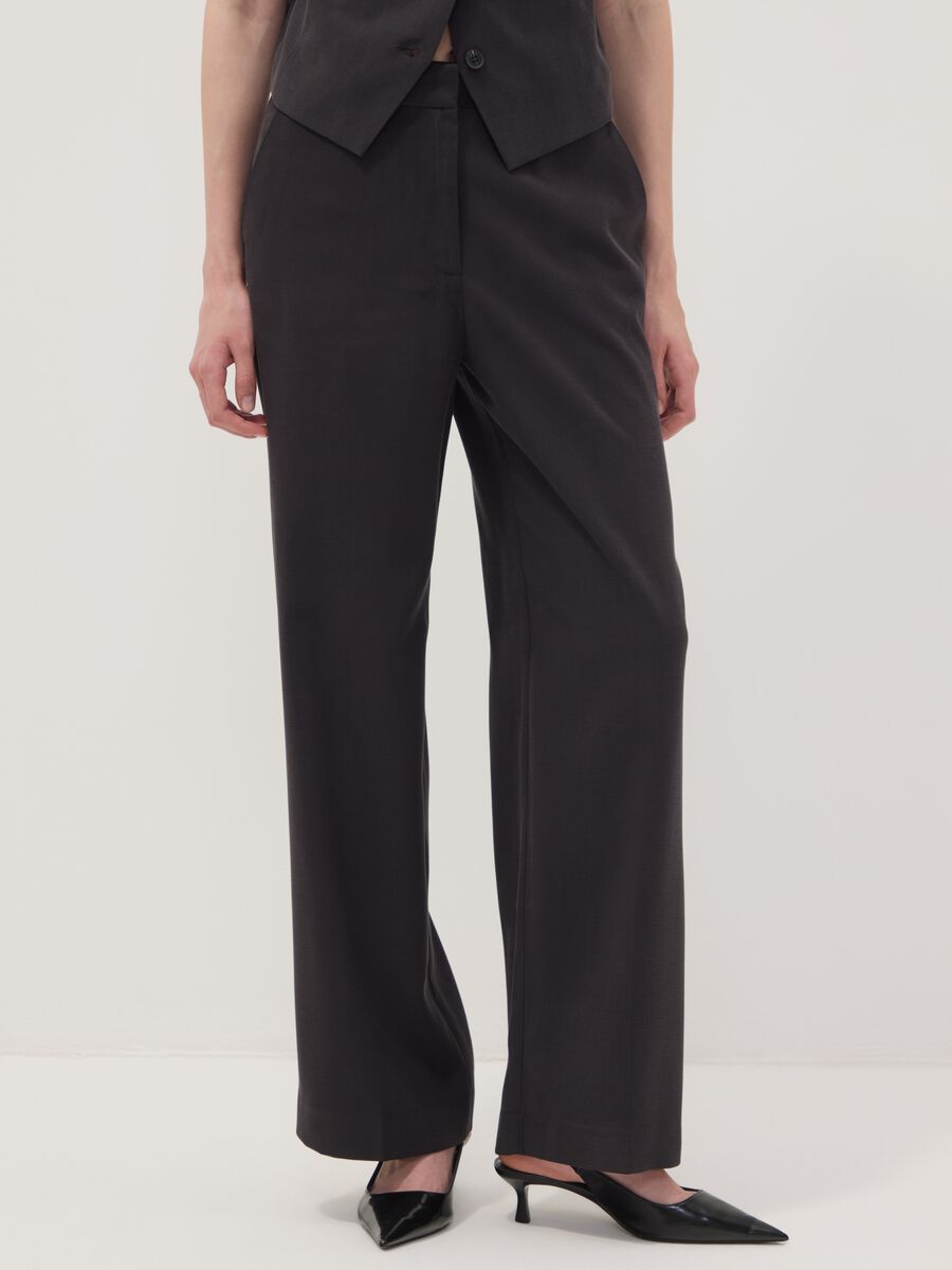 Black viscose-blend straight-leg trousers_1