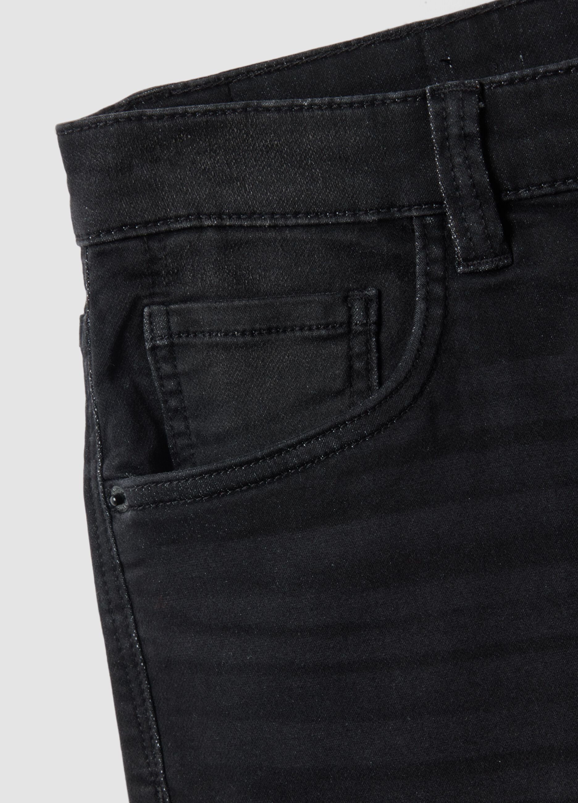 Slim fit black stretch denim cotton blend shorts
