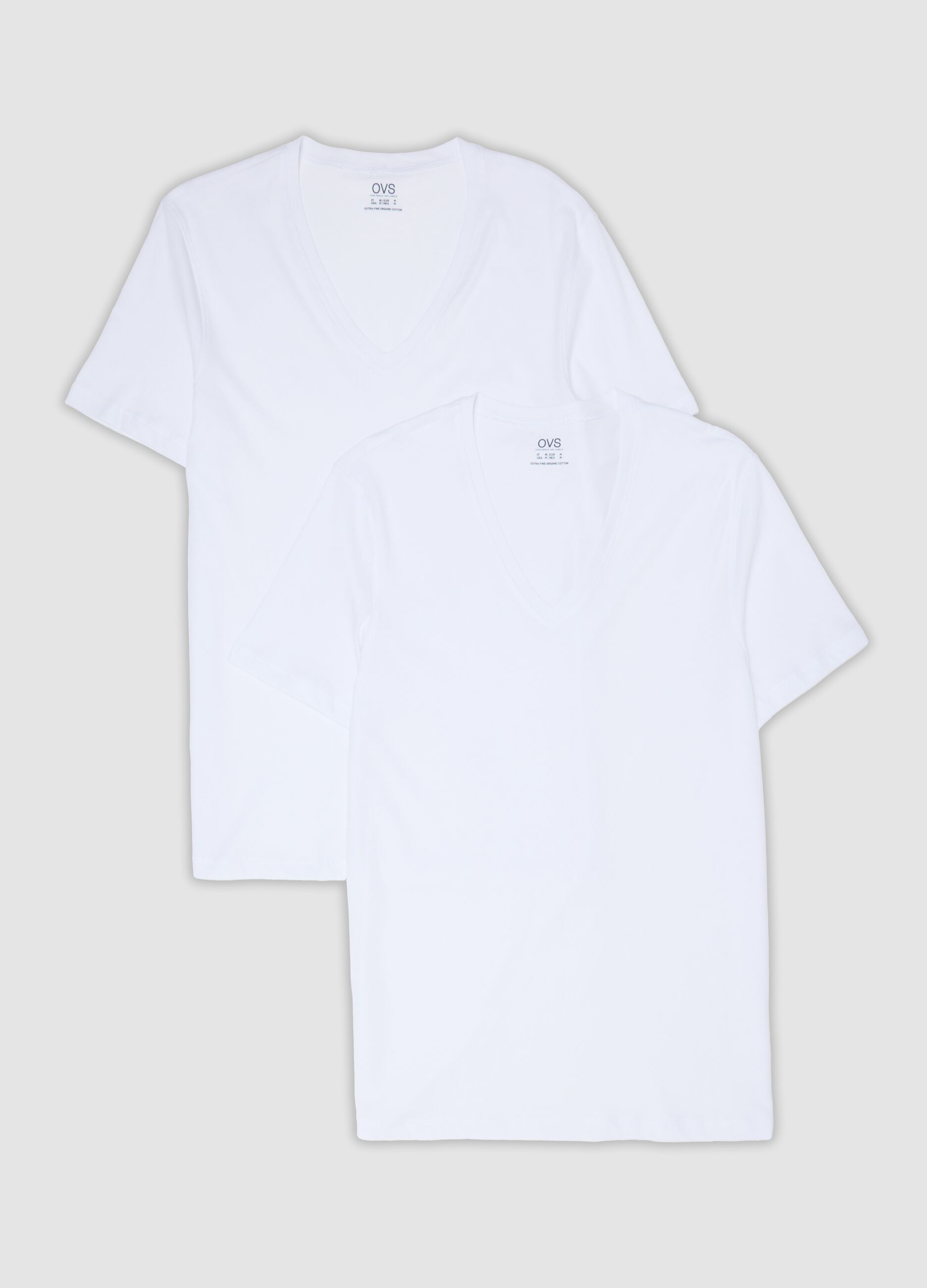 2-pack of white pure extra-fine cotton T-shirts with deep V-neck
