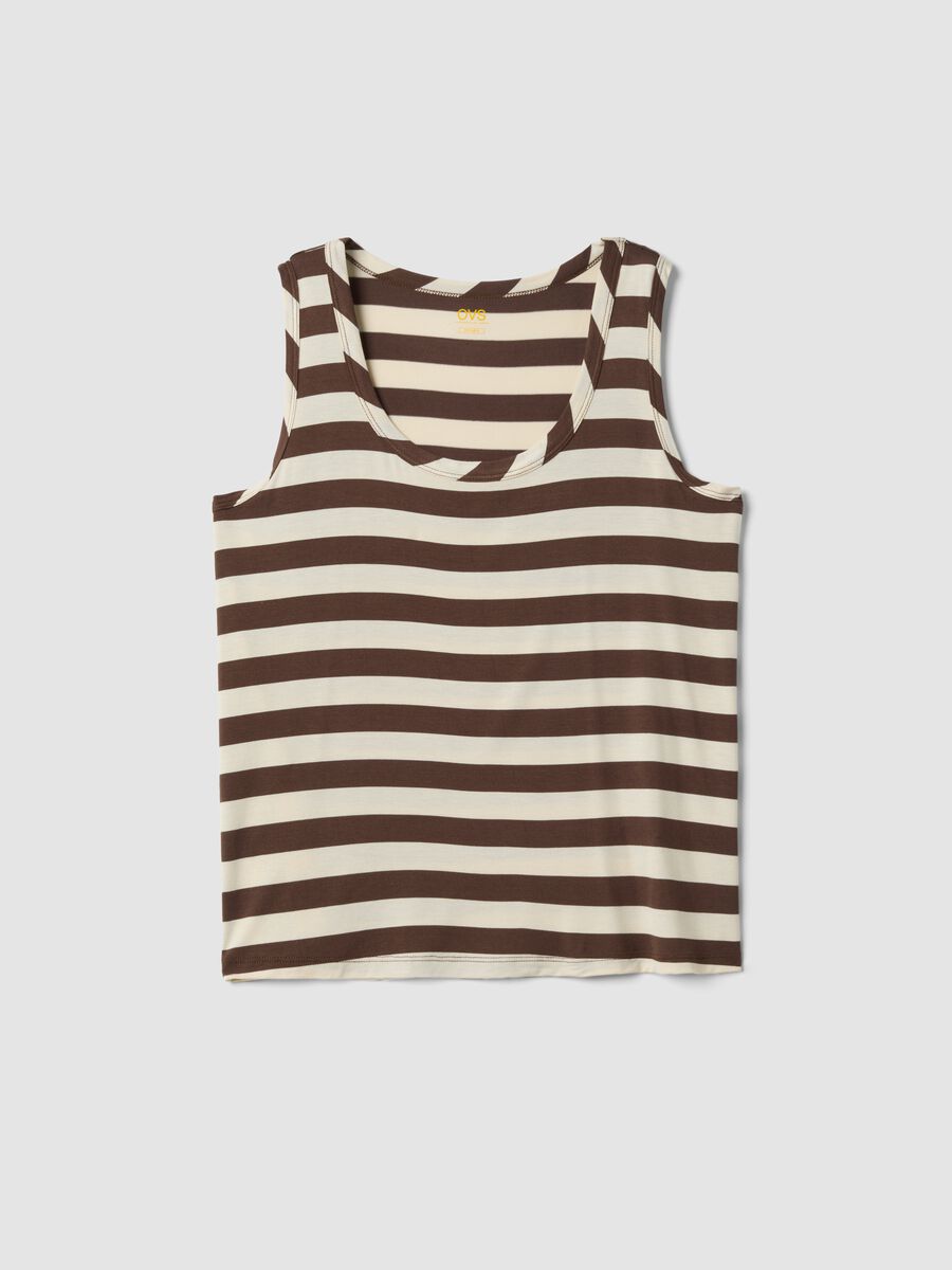Brown striped stretch viscose tank top_4