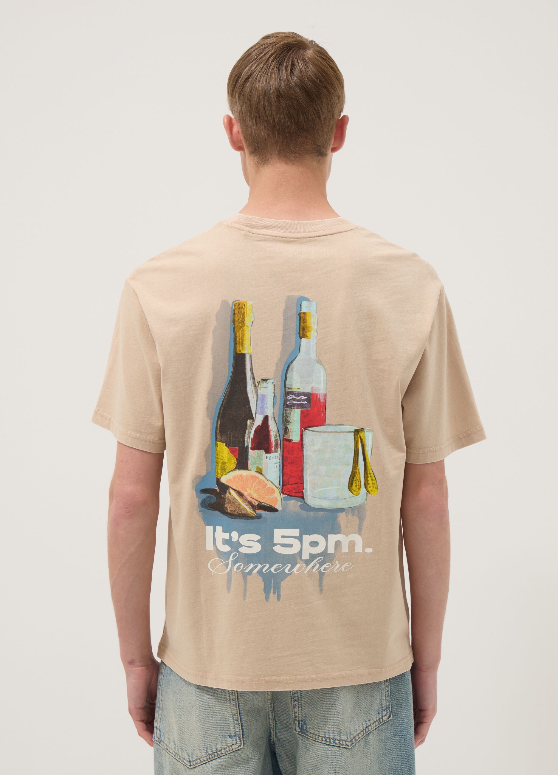 Beige short-sleeve pure cotton T-shirt