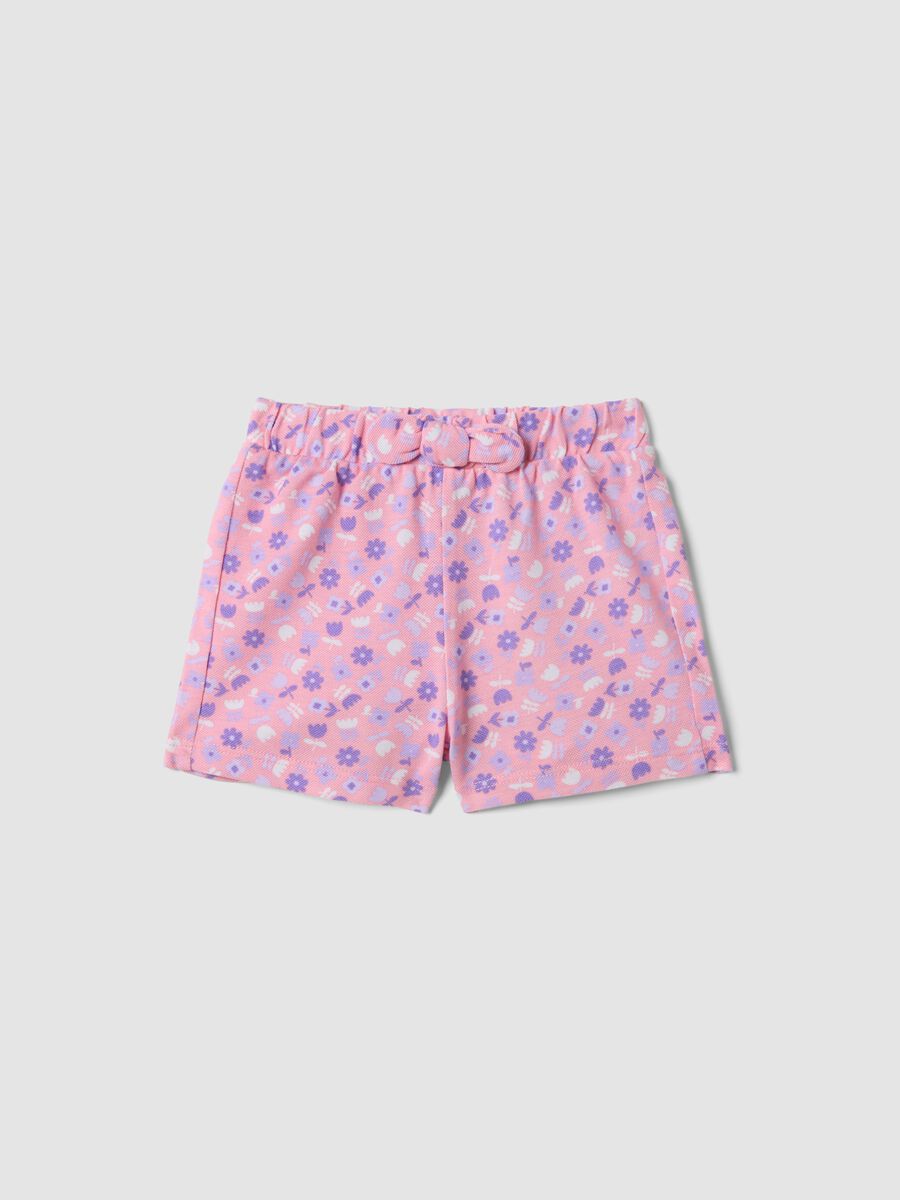 Pink pure cotton floral shorts for baby girl, regular fit_0