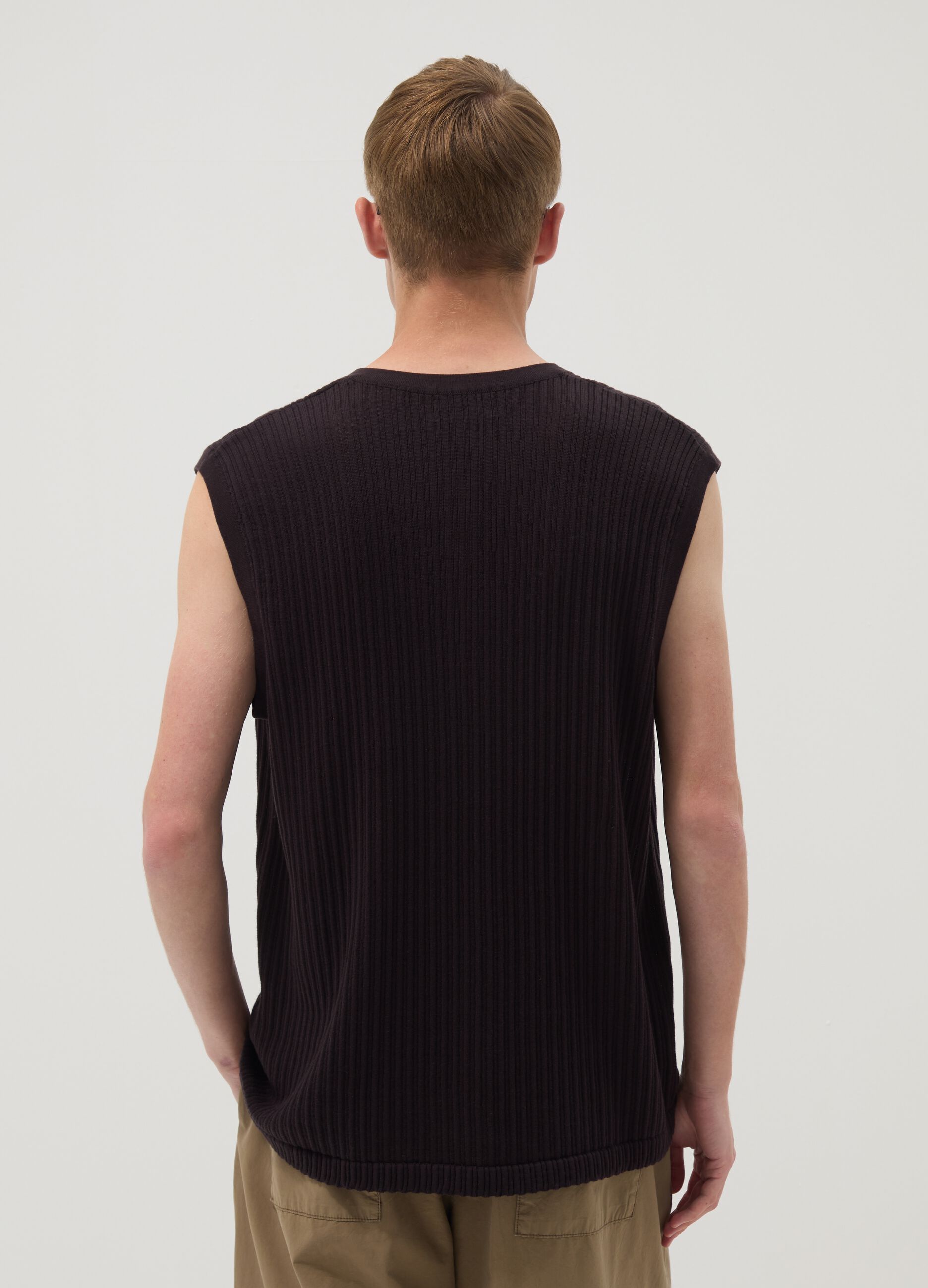 Black pure cotton ribbed waistcoat