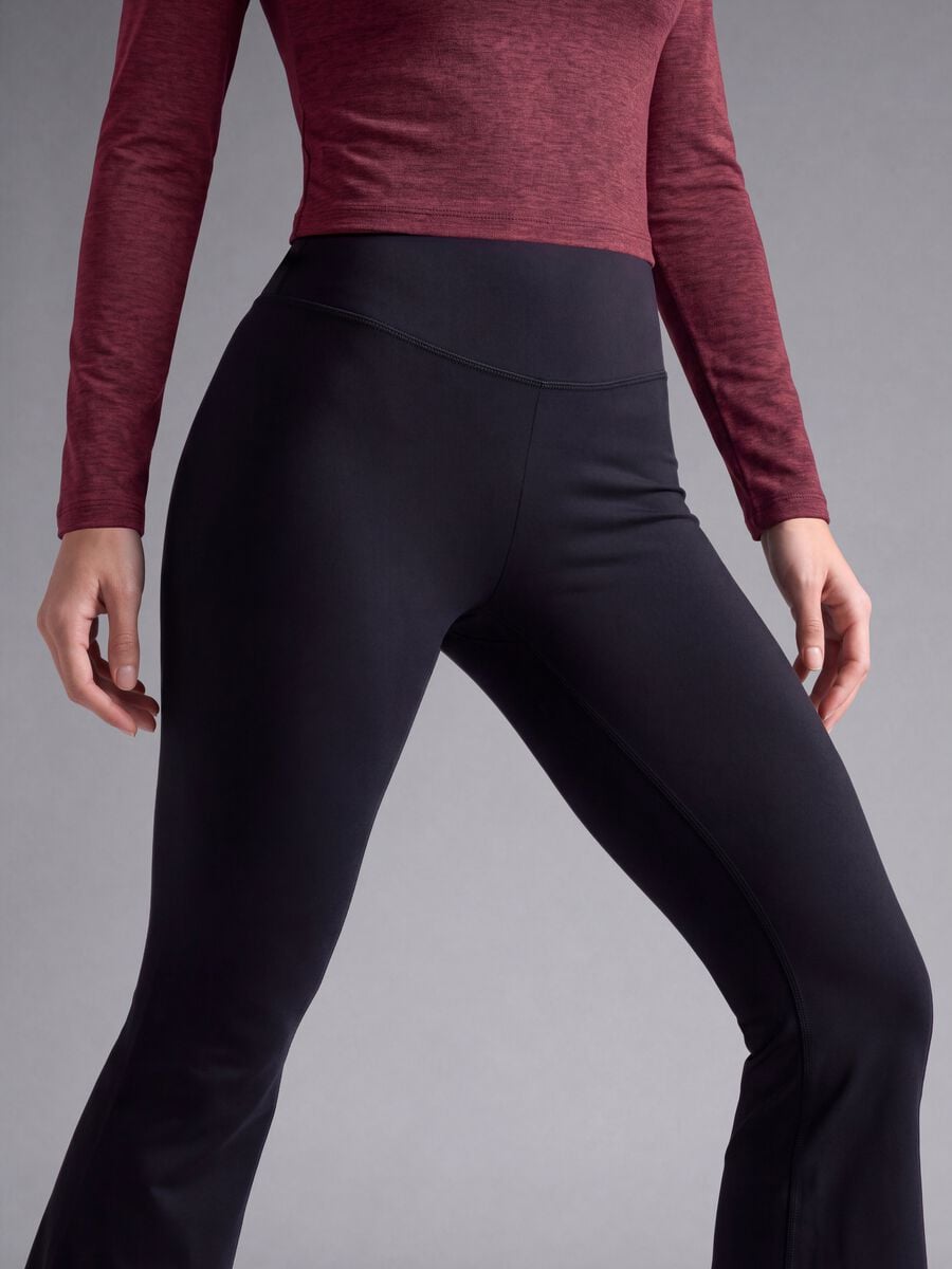Black flared leggings in breathable stretch fabric ALTAVIA STUDIO_1