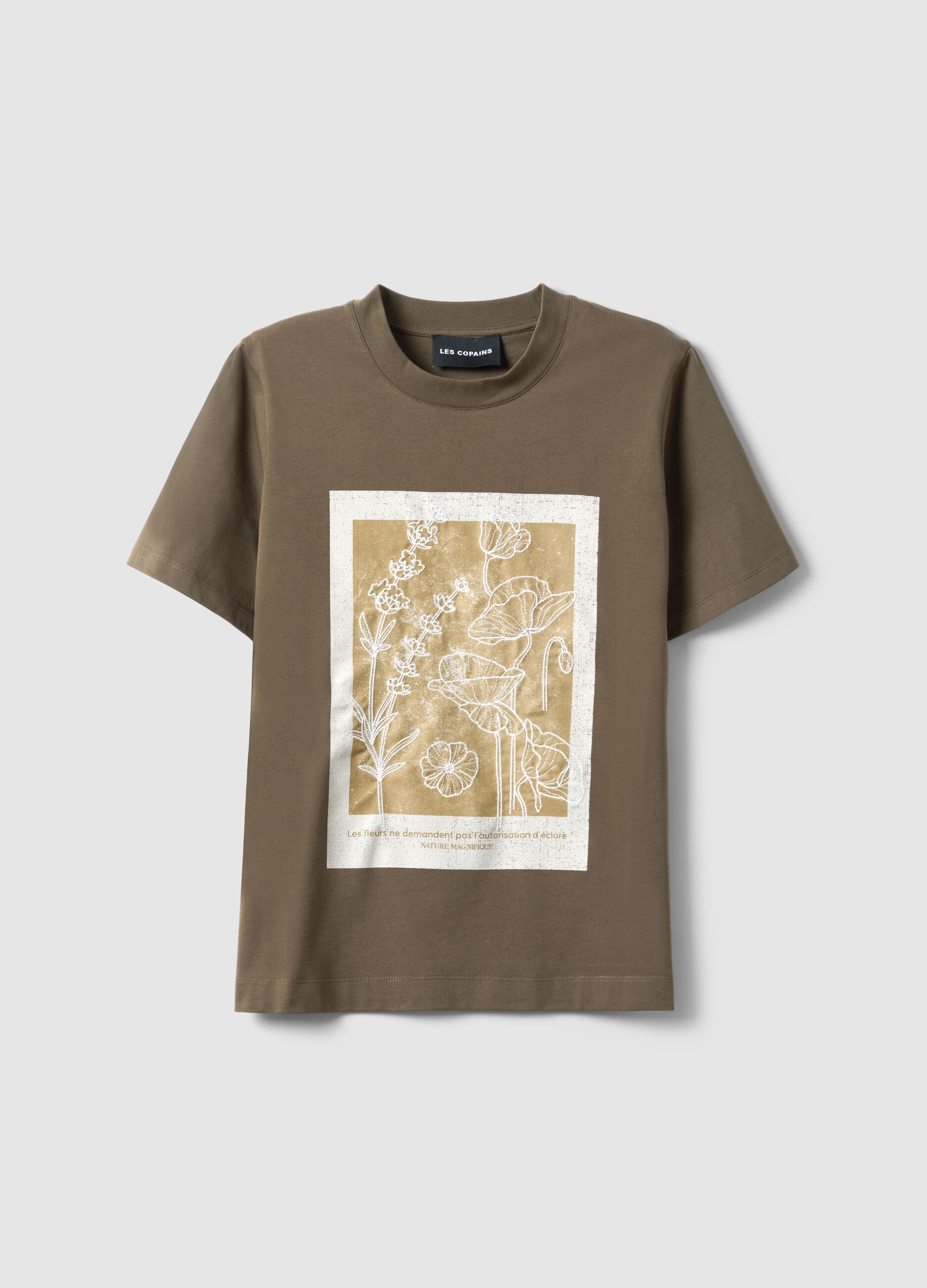 Green pure cotton regular fit T-shirt with floral print