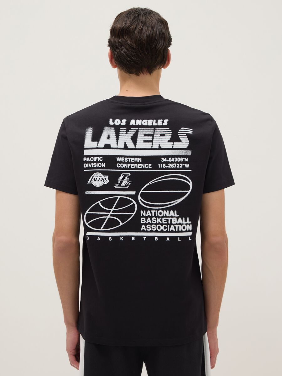 Black pure cotton regular fit t-shirt with Lakers logo_2
