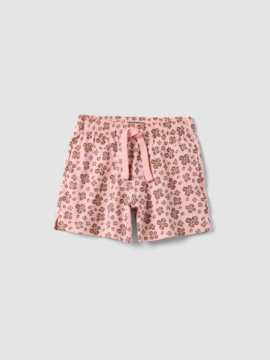 Pink pure cotton shorts with floral print_0