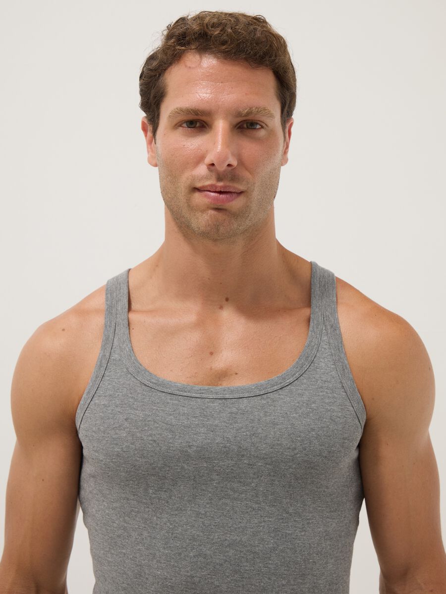Grey pure cotton regular fit tank top_1