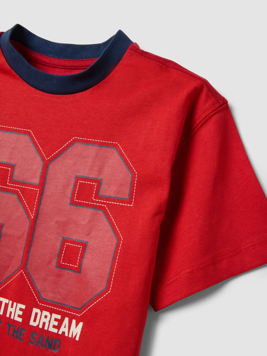 Red pure cotton set with T-shirt and shorts_3
