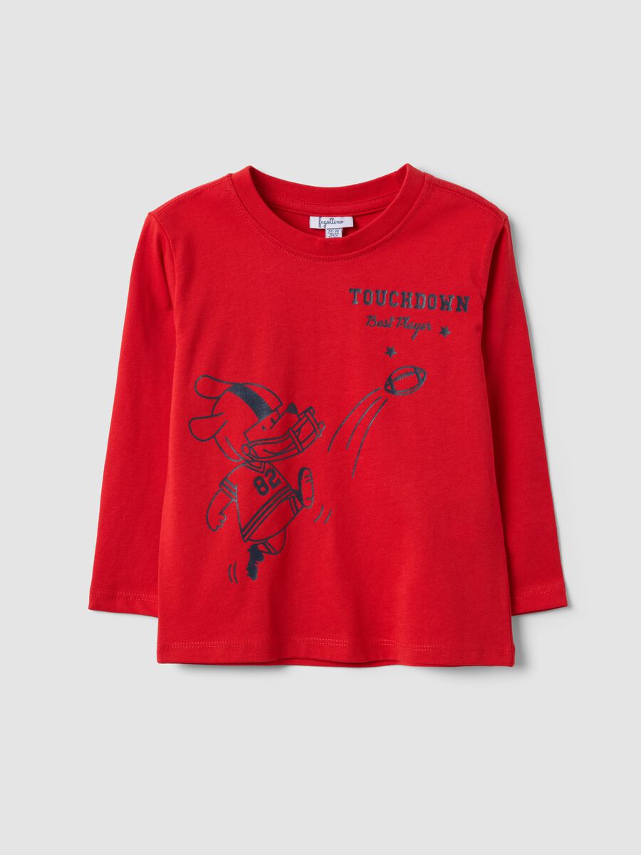 Red pure organic cotton T-shirt with college print for baby boy_0