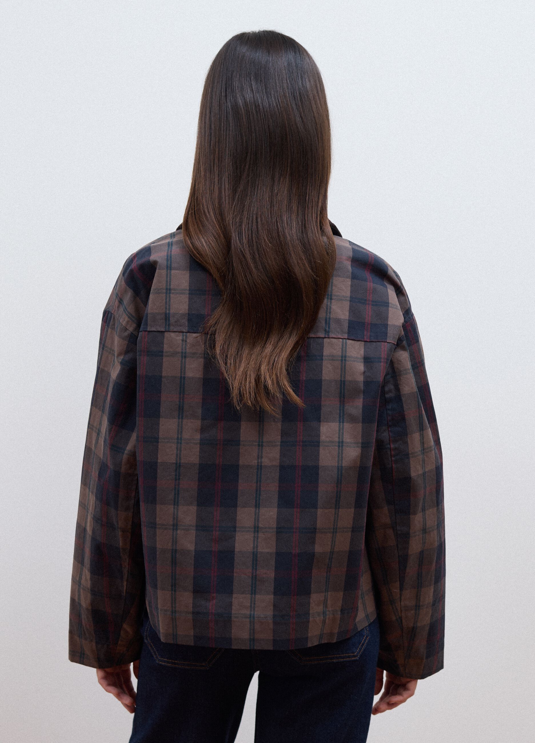 Brown checked padded pure cotton jacket