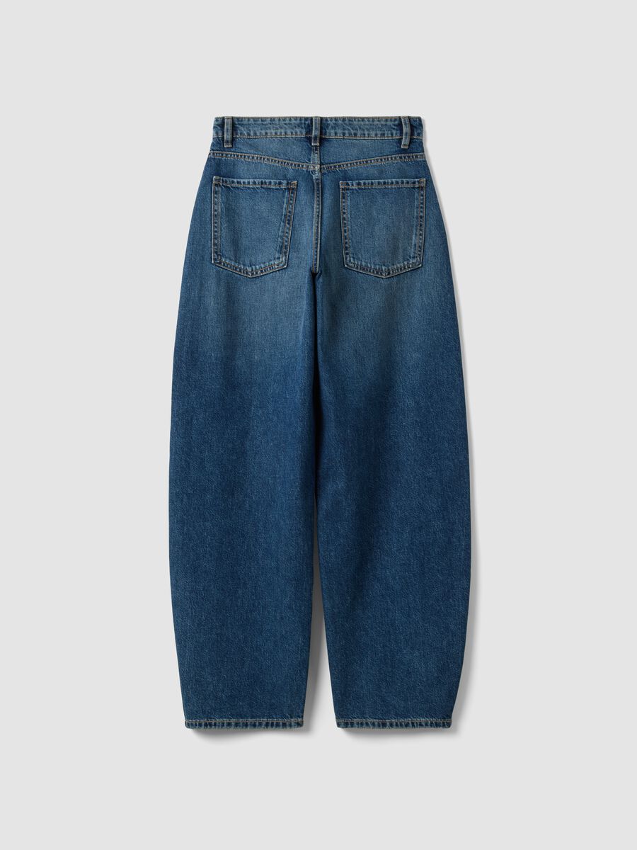 Dark blue pure cotton denim barrel-fit jeans_6