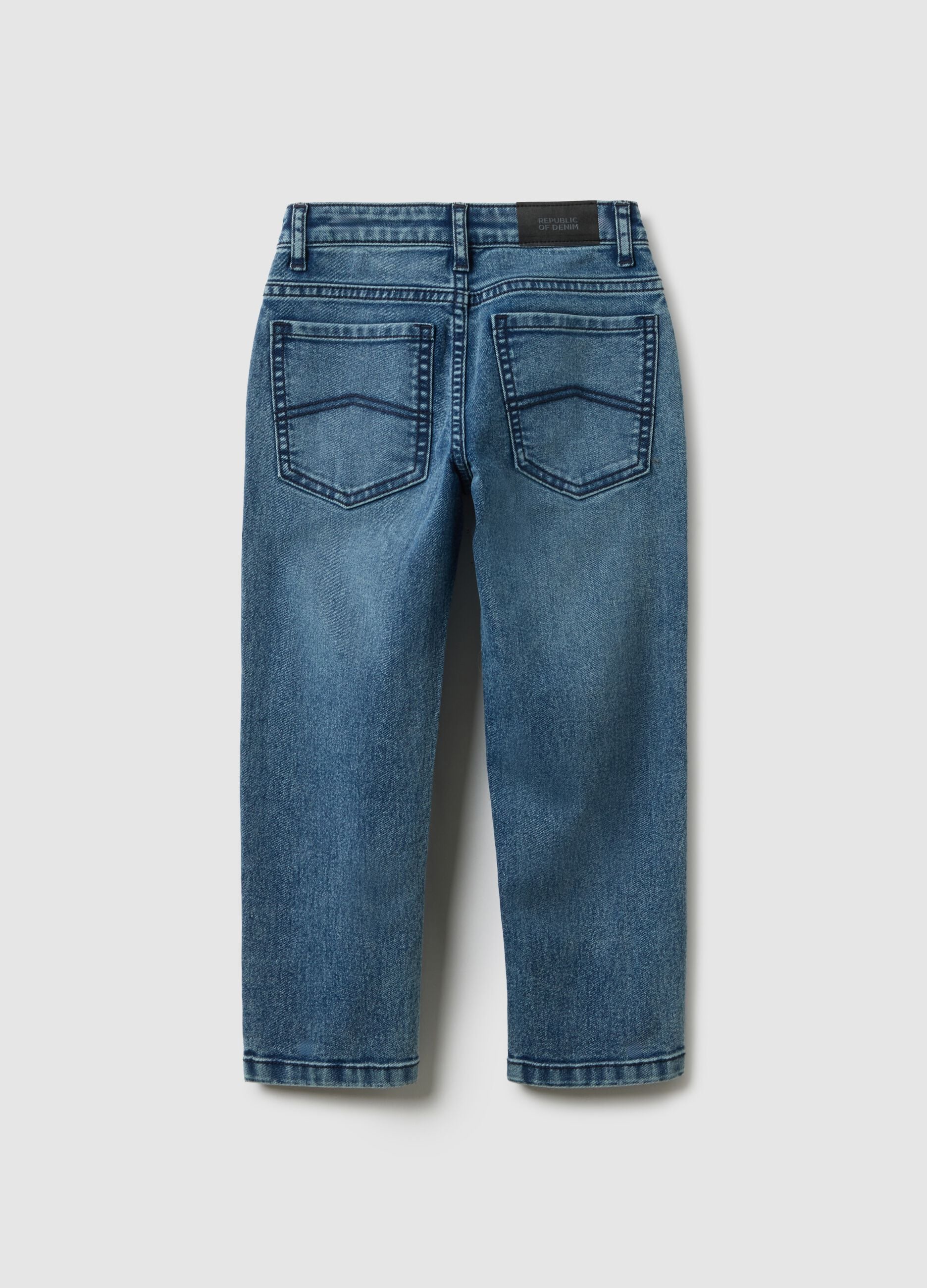 Slim fit stretch denim blue jeans for boys