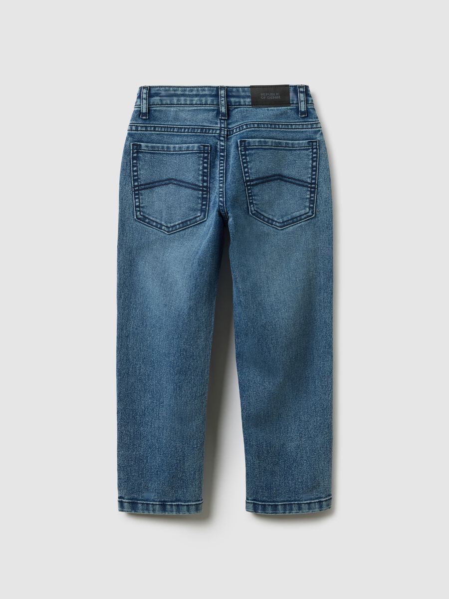 Slim fit stretch denim blue jeans for boys_1