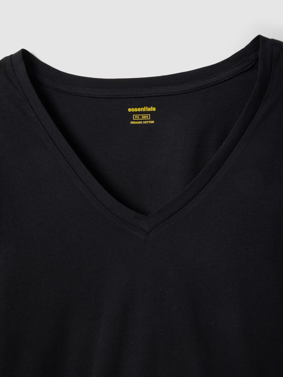 Black pure cotton V-neck regular fit T-shirt_5