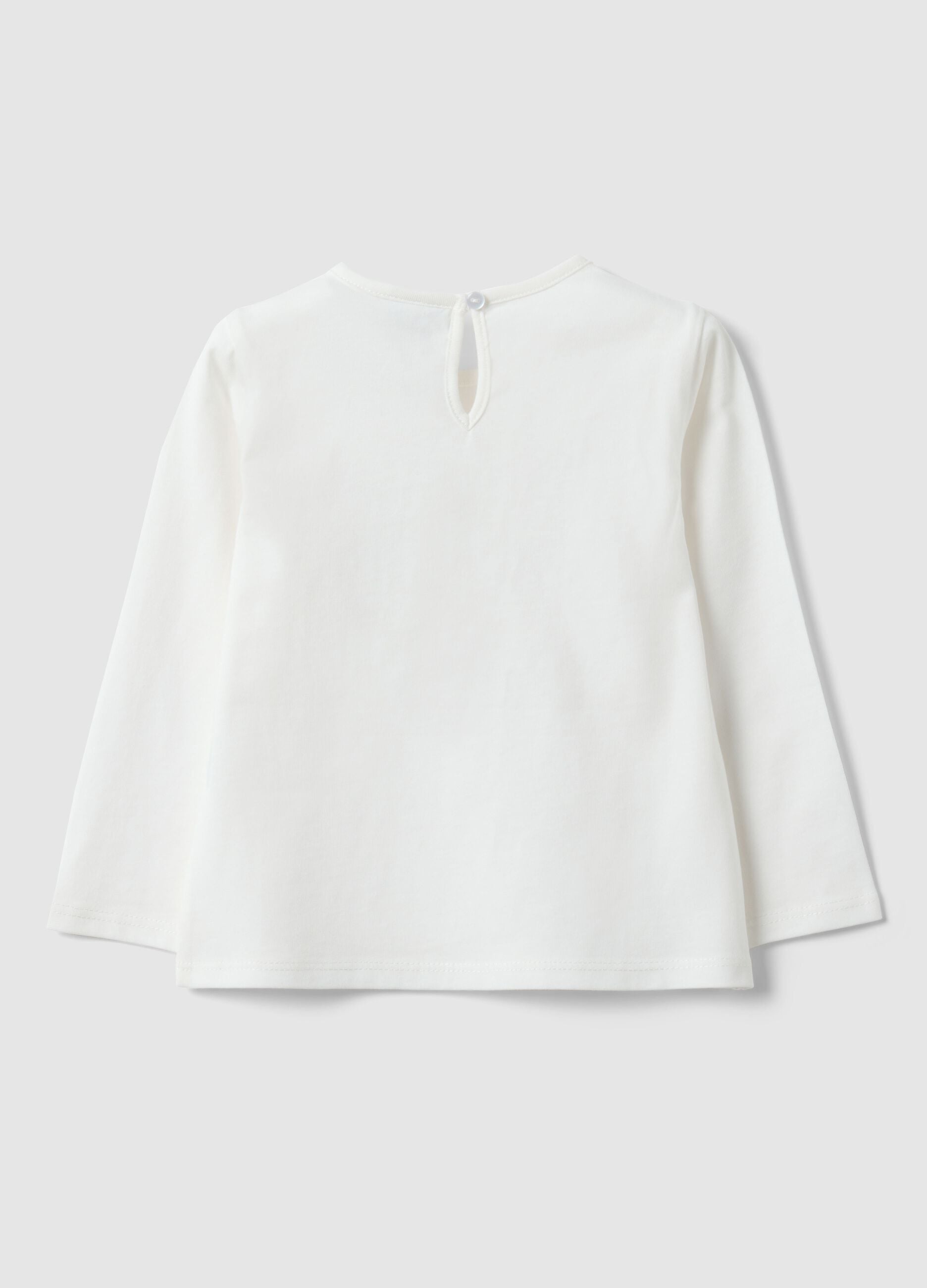 Girls&rsquo; white pure cotton regular-fit T-shirt with teddy bear motif