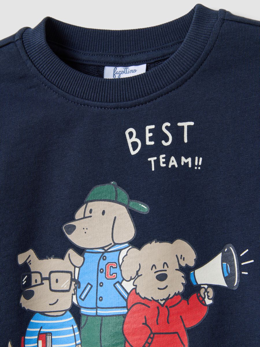 Blue pure cotton crew-neck sweatshirt with print for boys, regular fit_2