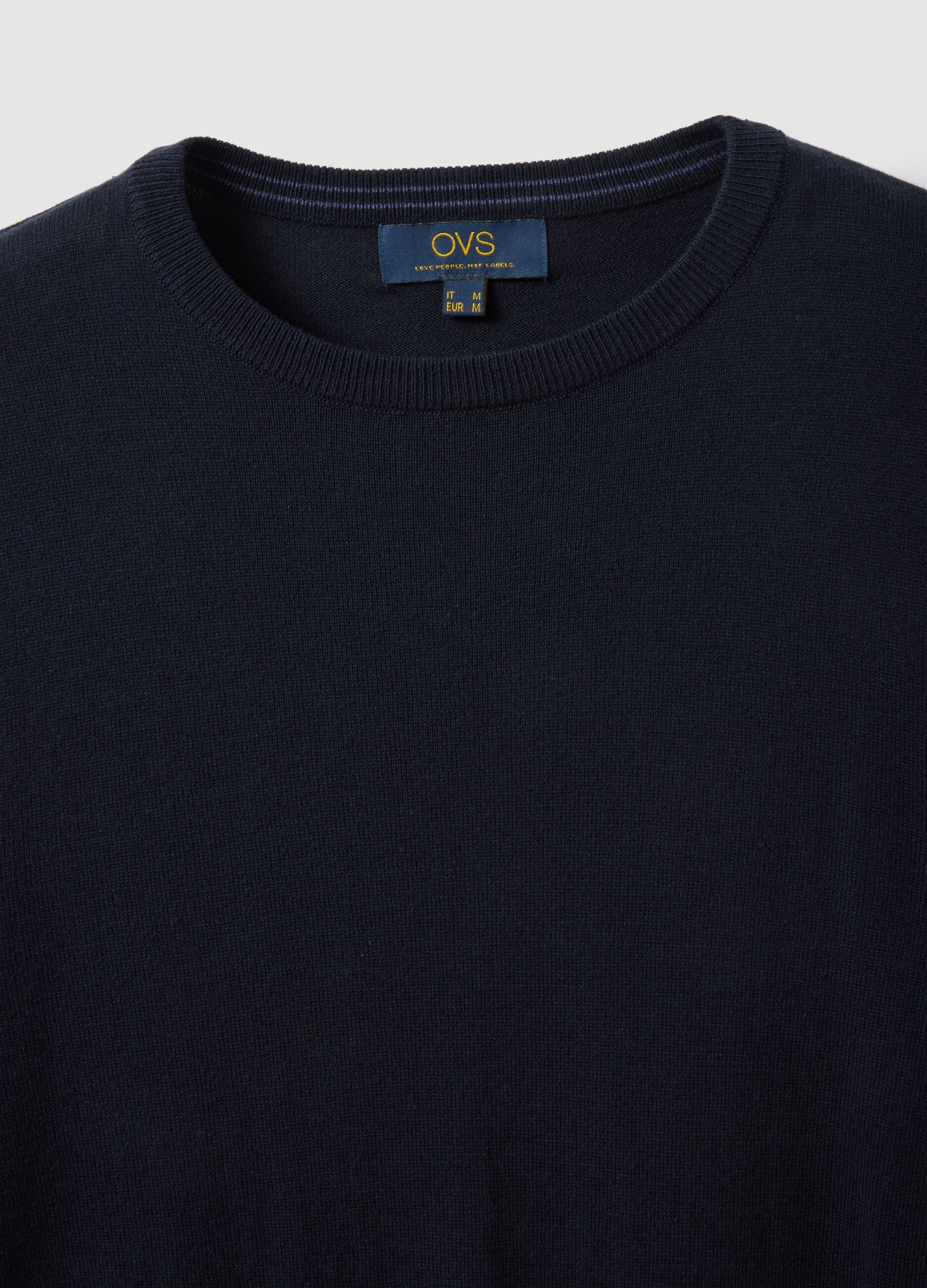 Blue crew neck pullover in cotton blend regular fit