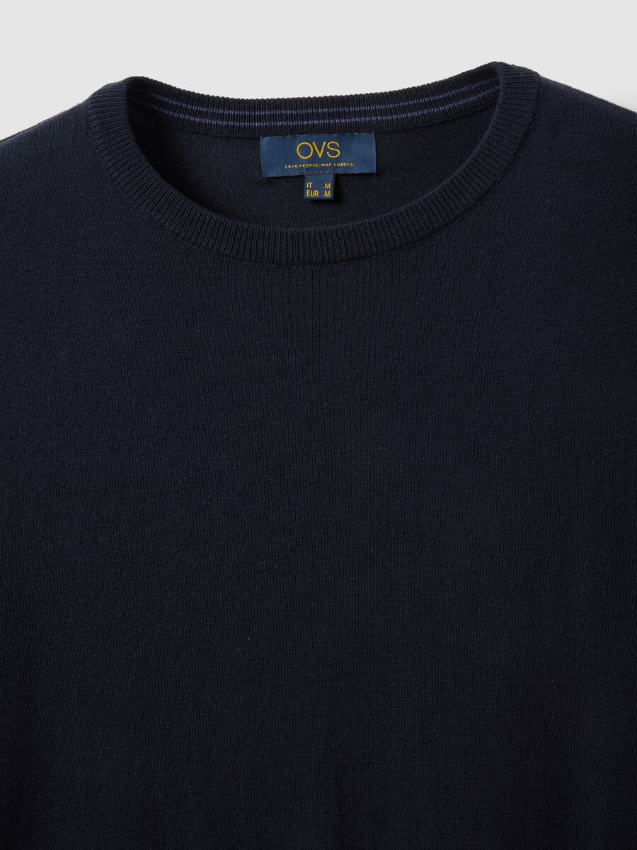 Blue crew neck pullover in cotton blend regular fit_5
