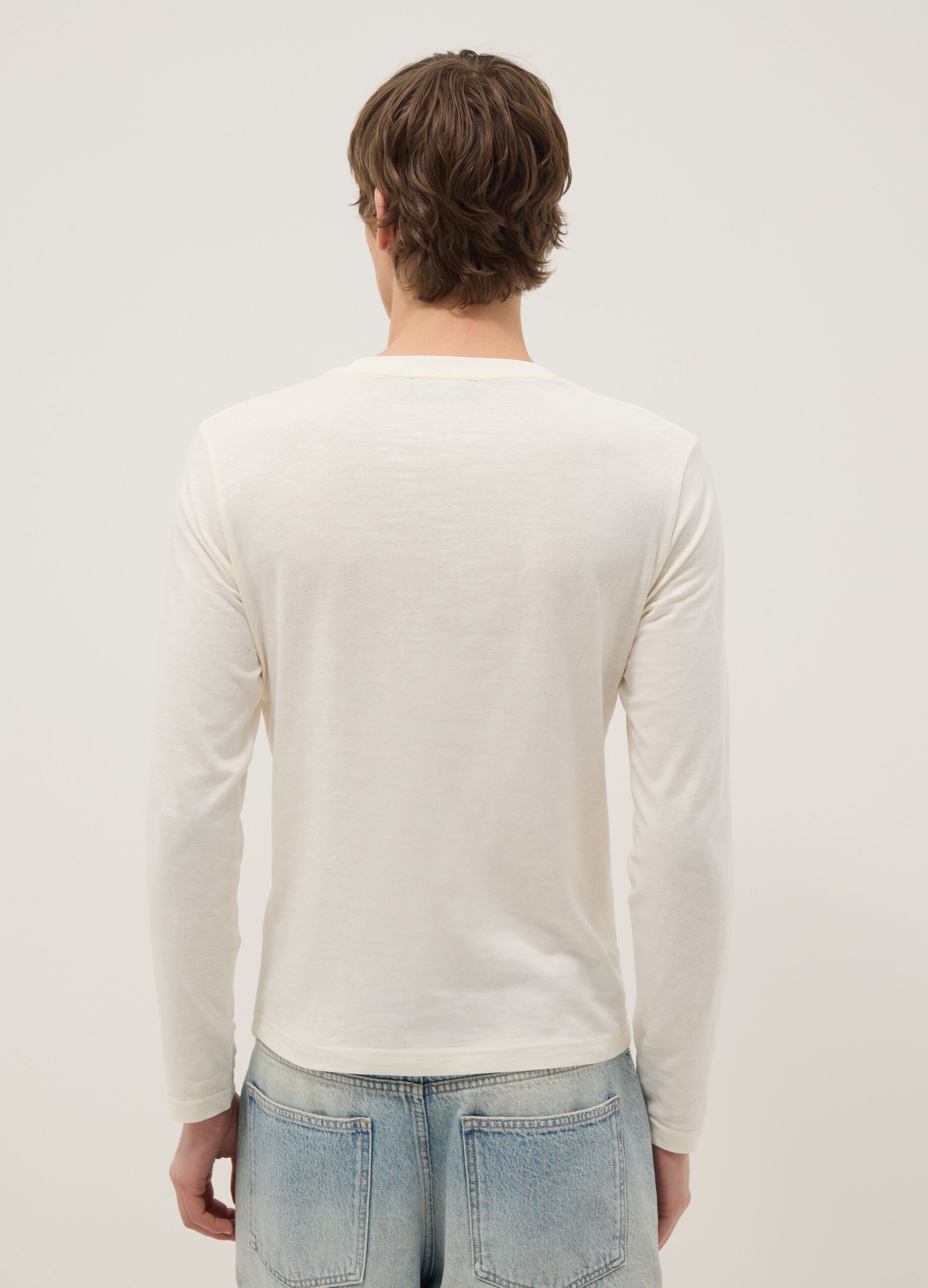 Beige pure cotton regular fit sweater with buttons