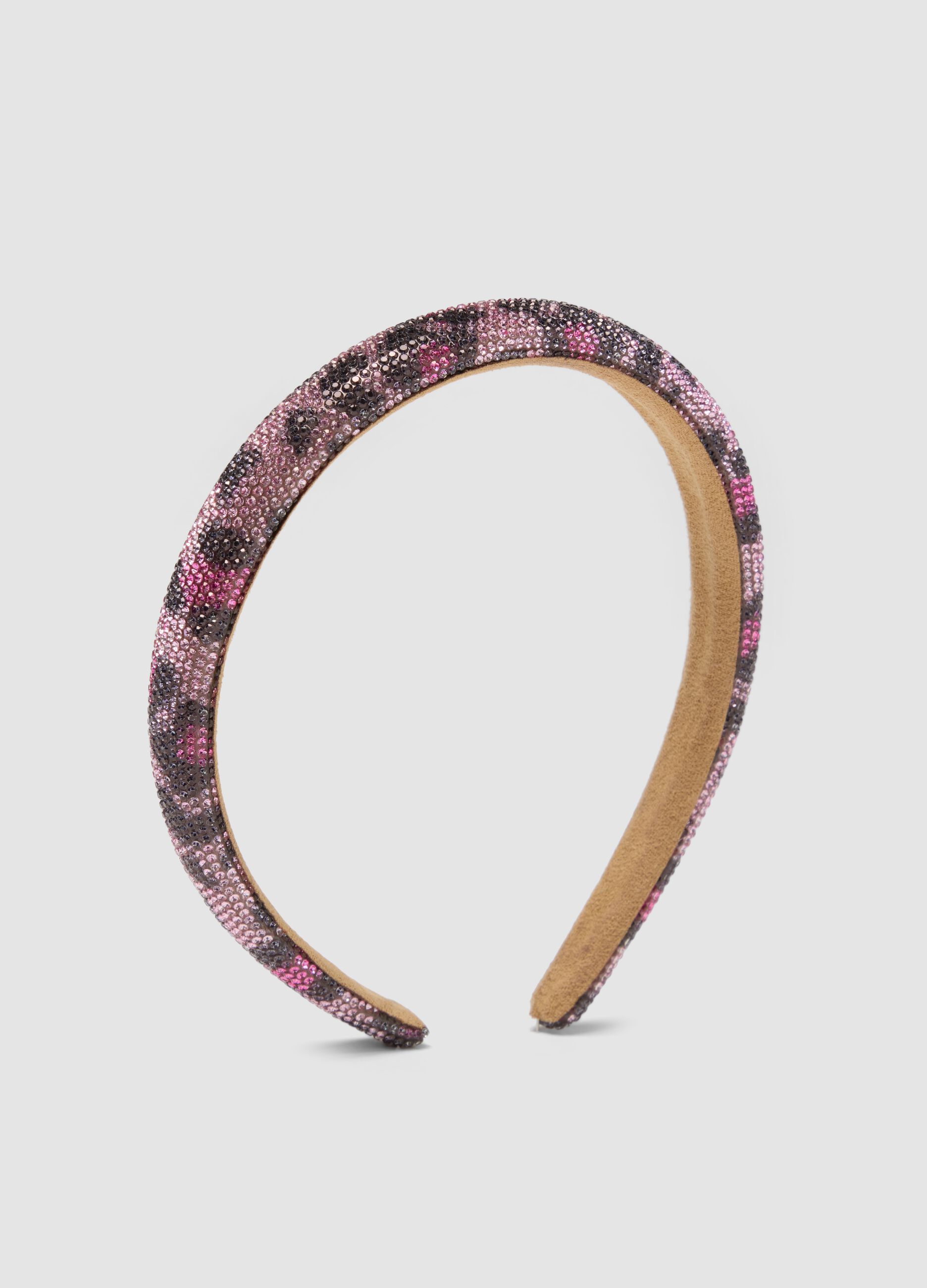 Pink headband with rhinestones and animal print for girls and teens