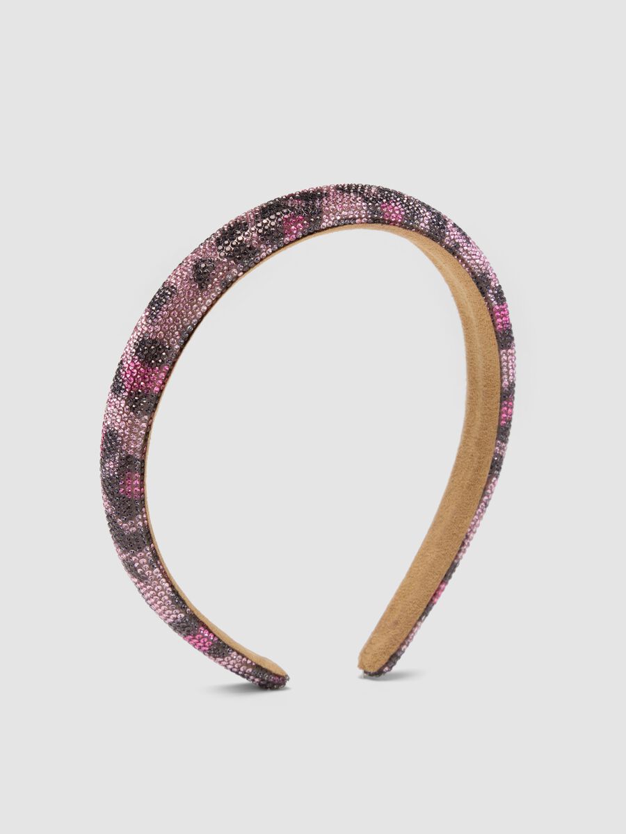 Pink headband with rhinestones and animal print for girls and teens_0