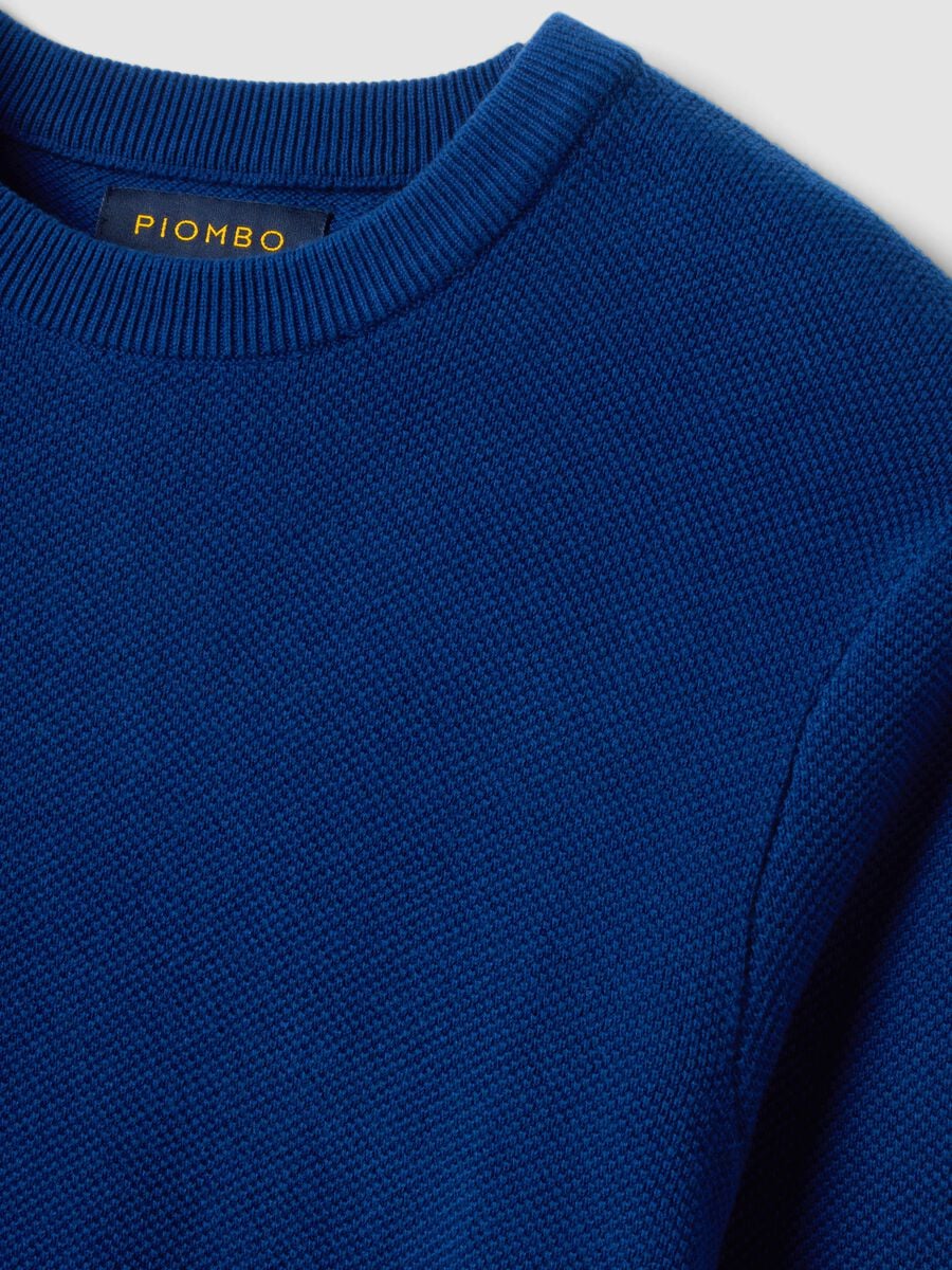 Blue pure cotton crew-neck jumper, regular fit_5