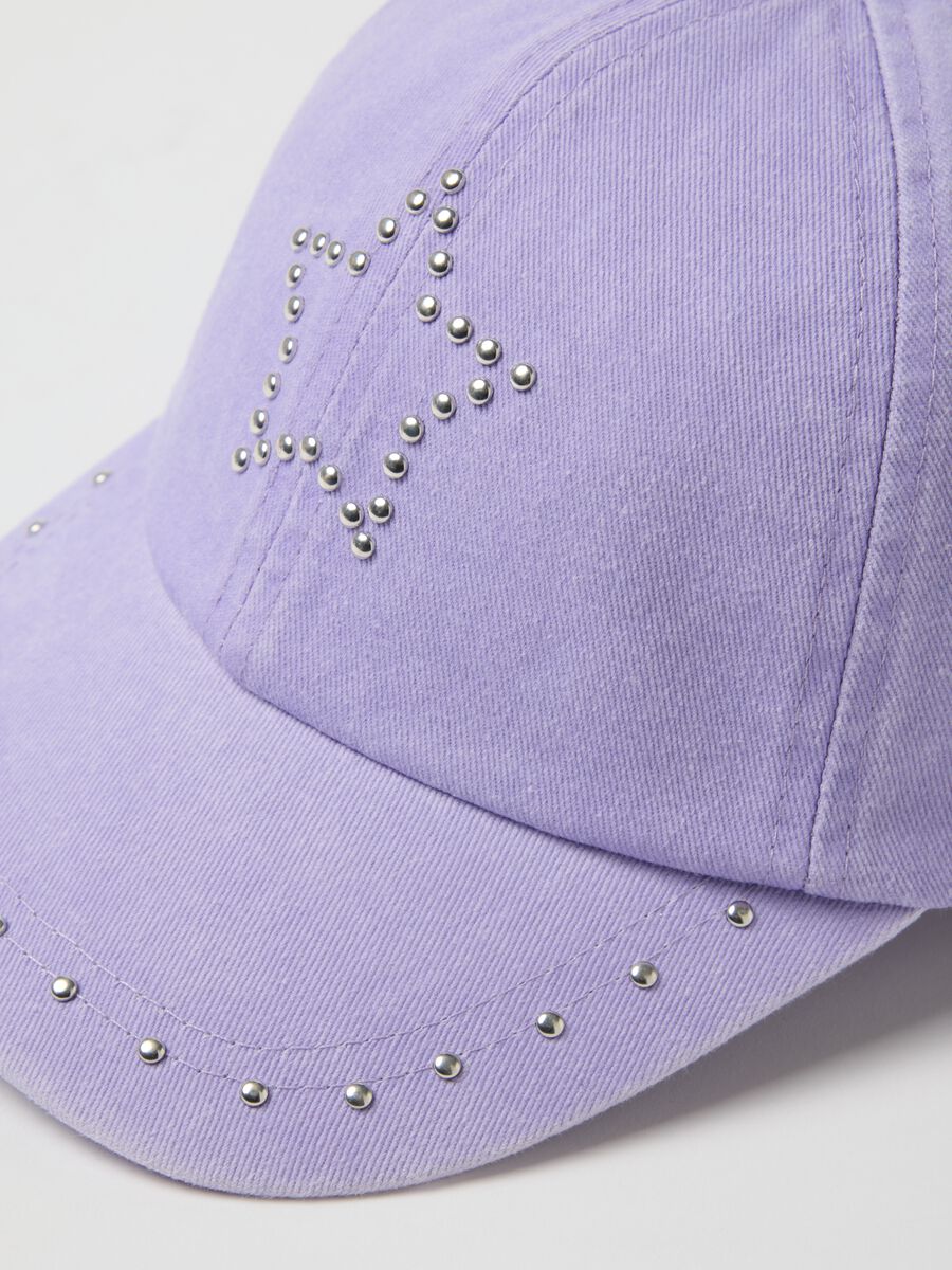 Cappello con visiera in puro cotone viola da bambina con stelle e strass_2