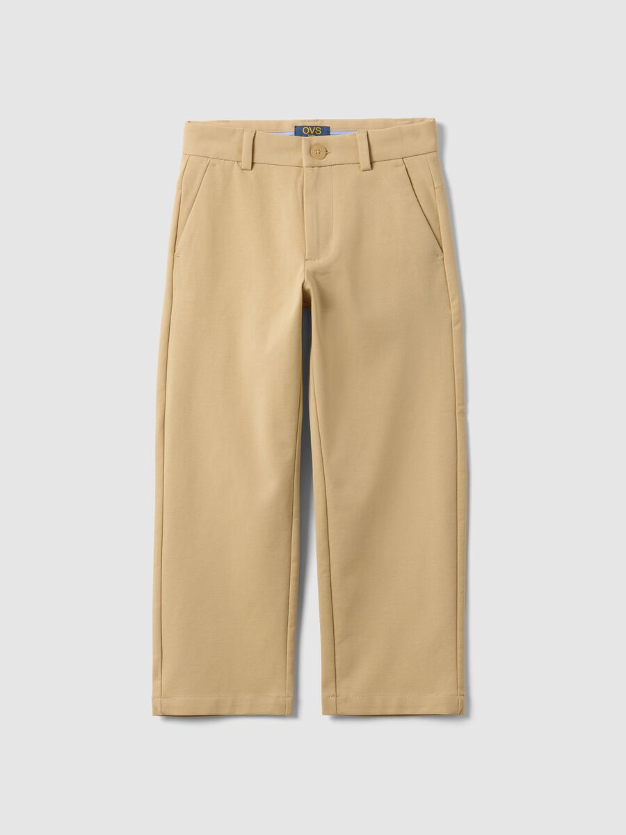 Children's Beige Stretch Cotton Chino Trousers Regular Fit_0
